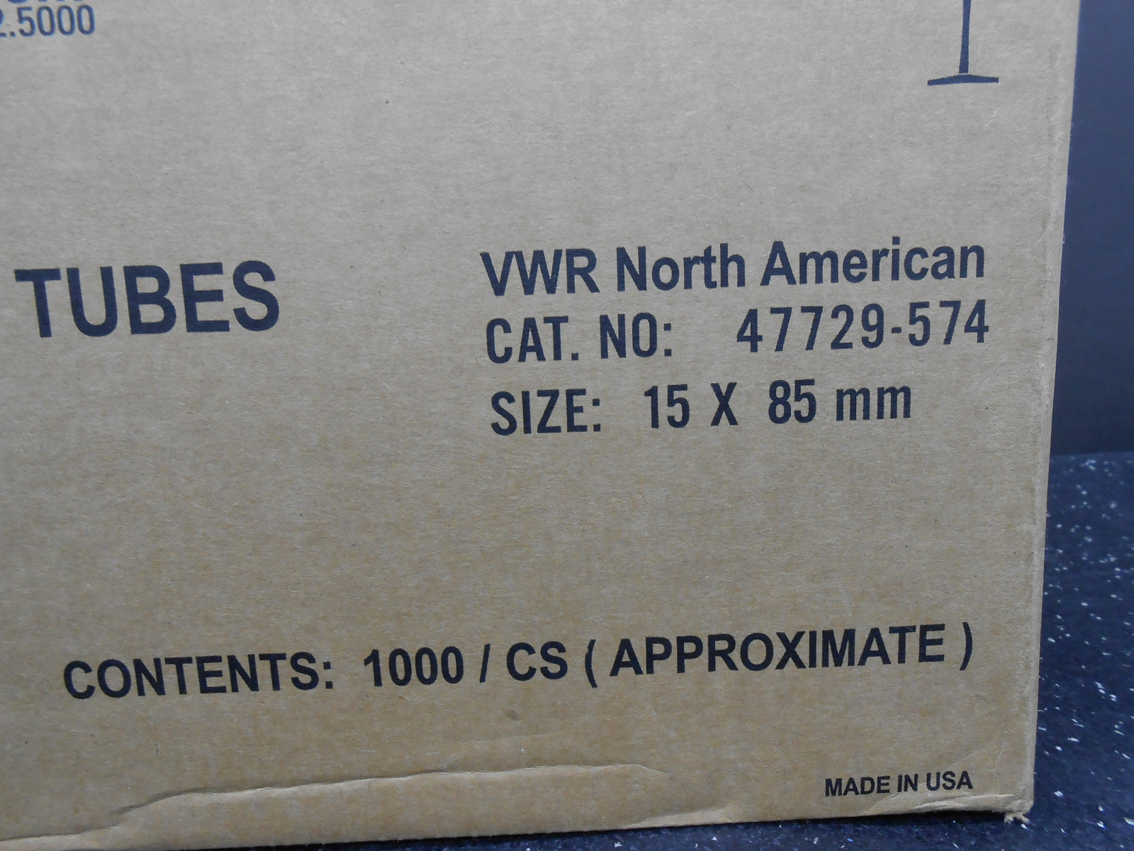 VWR 47729-574 CASE OF 1000/PC CULTURE TUBES 15 X 85MM