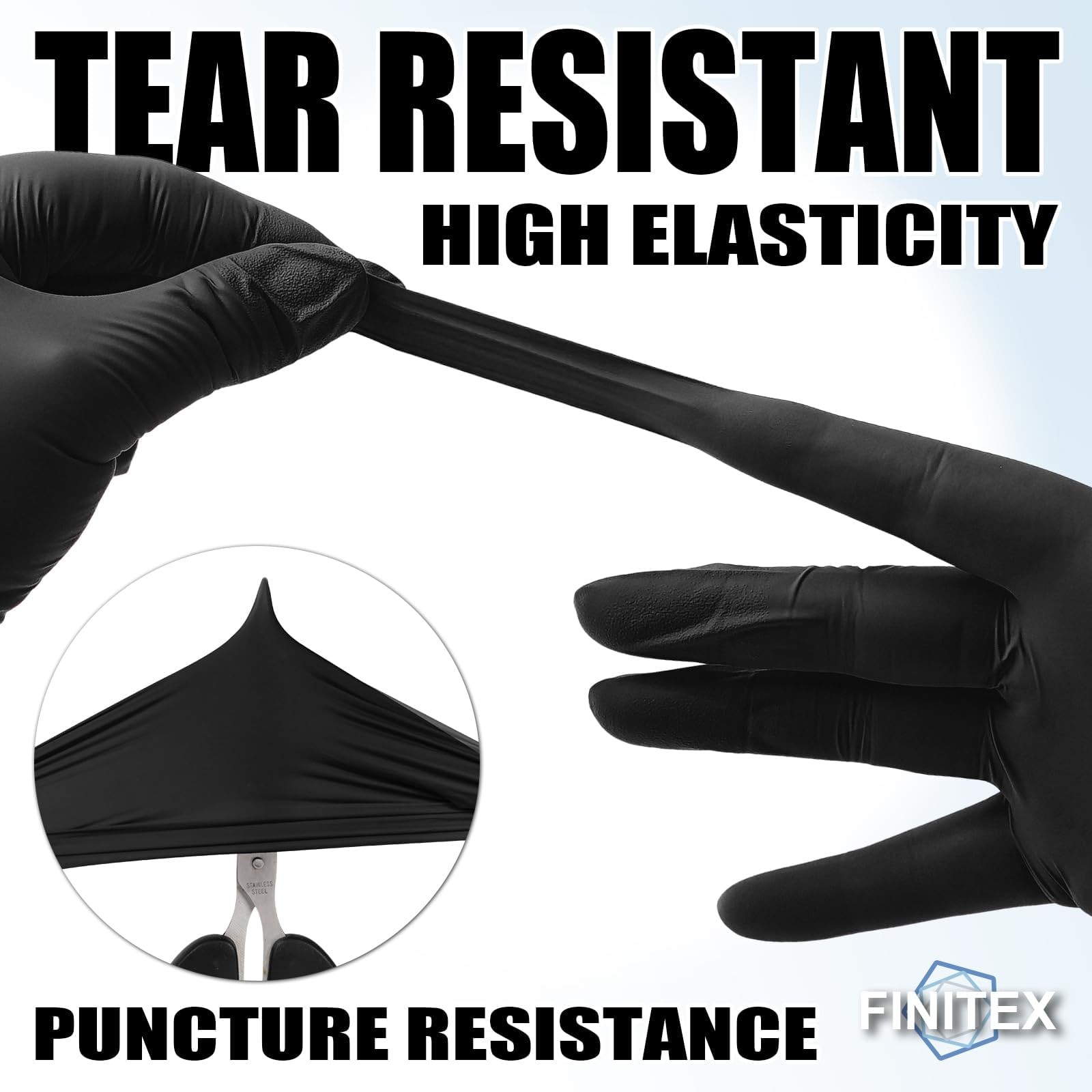 FINITEX Nitrile Disposable Gloves – Black, 3.5mil, 100PCS, Powder-Free, Medic…