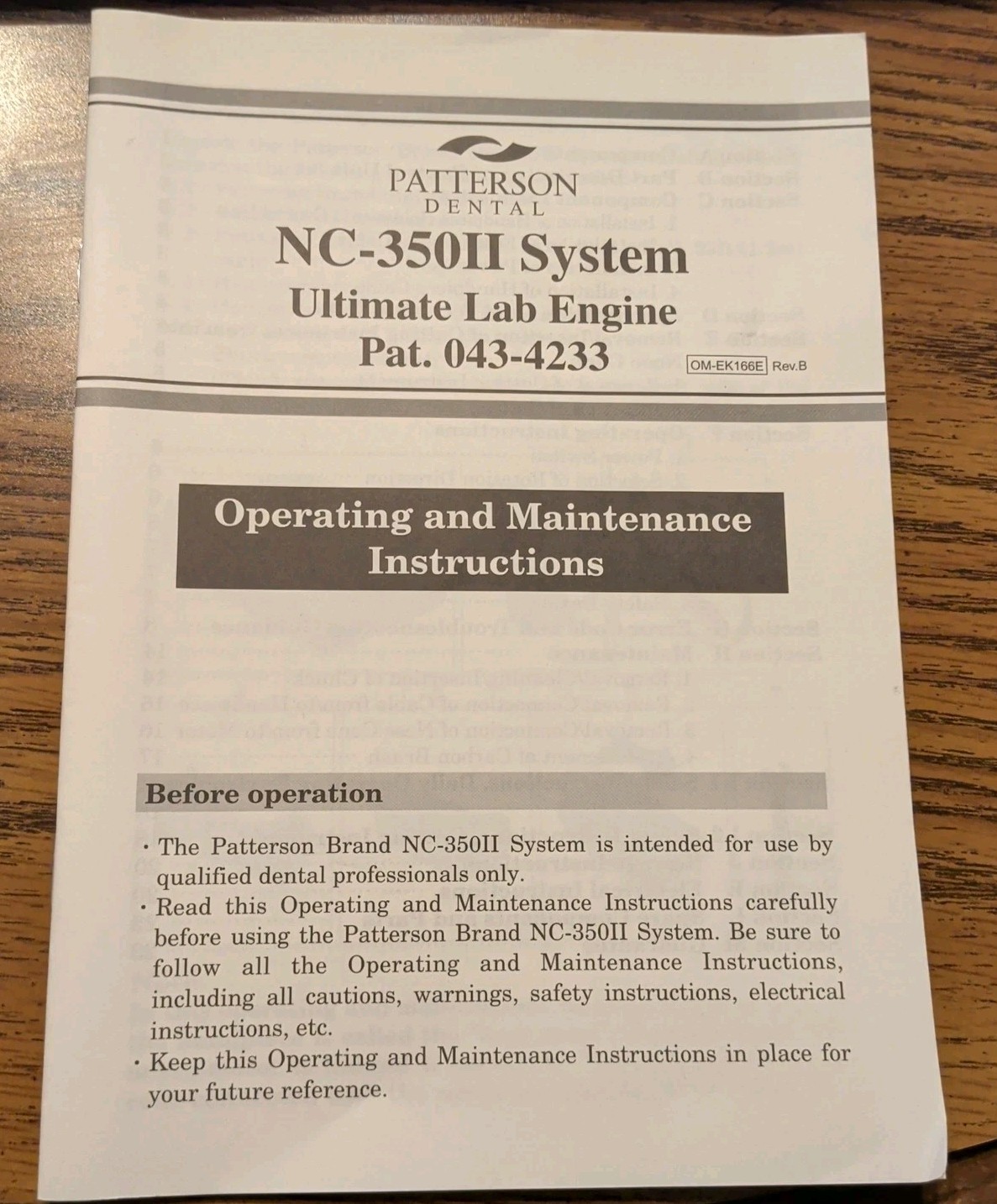 Patterson Nc-350ii Lab Dental Motor drill System Instruction Booklet Manual