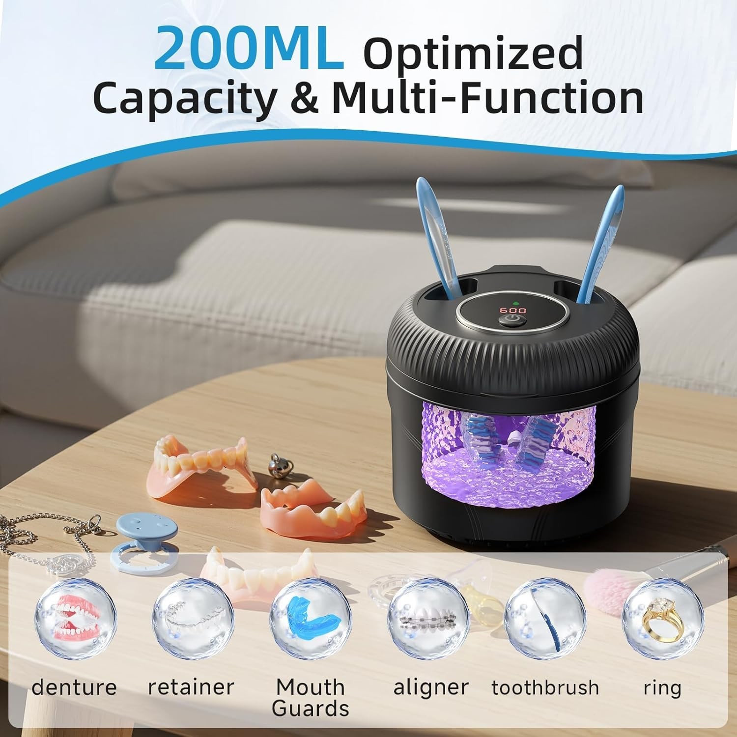 Ultrasonic Retainer Cleaner Machine, 45kHz Dental Cleaning Pod for Dentures, …