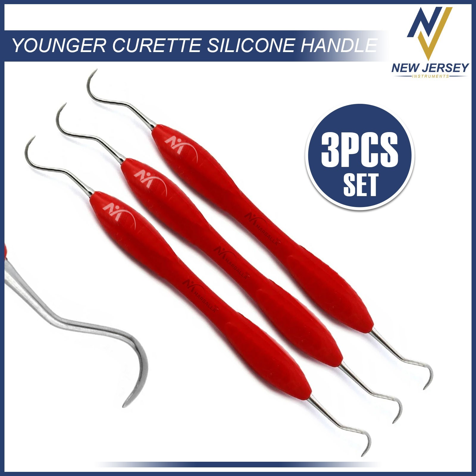 3Pcs Dental Younger-Good Curettes 7/8 Universal Silicone Handle Periodontal