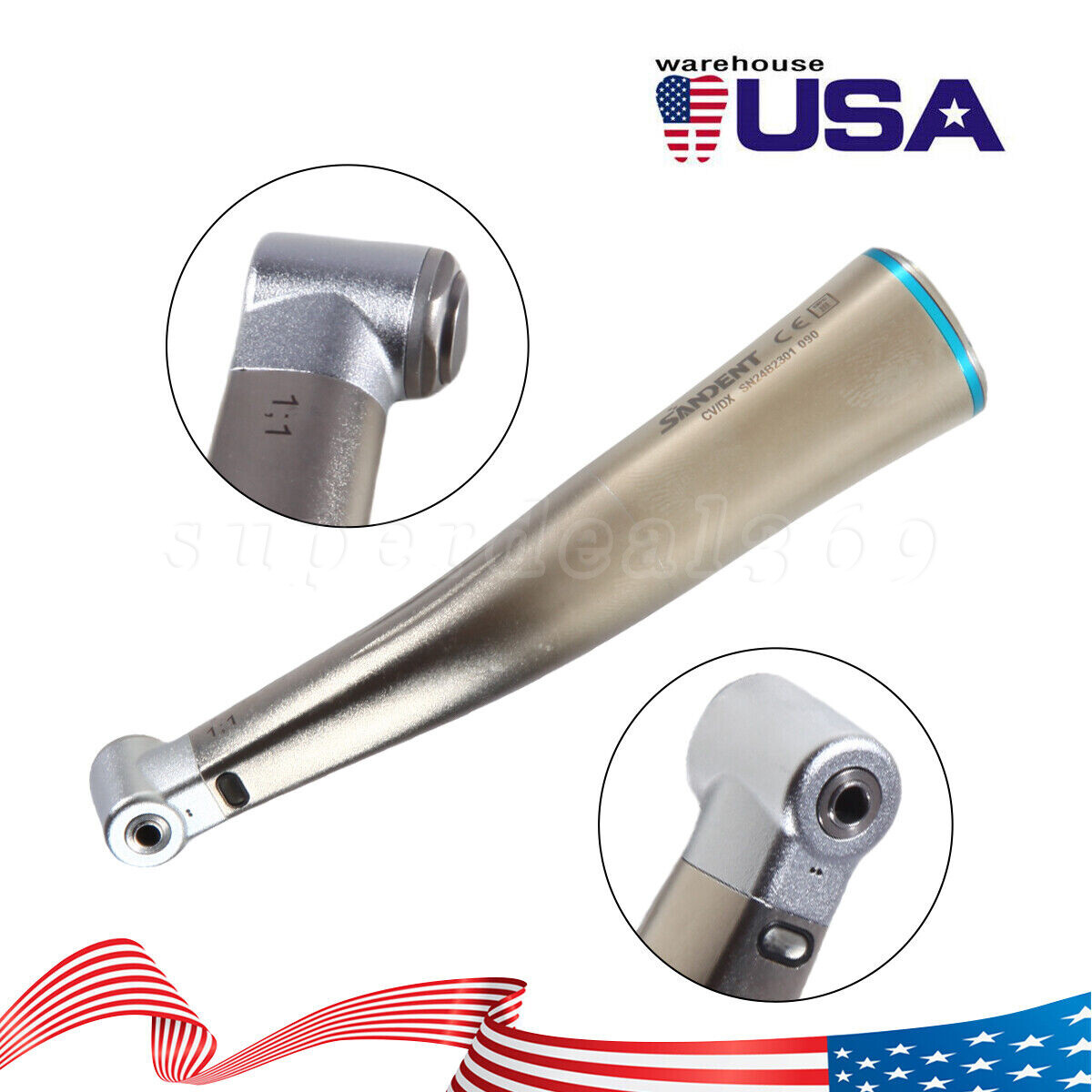 NSK Style Dental Fiber Optic 1:1 Contra Angle Low Speed Handpiece Inner Channel