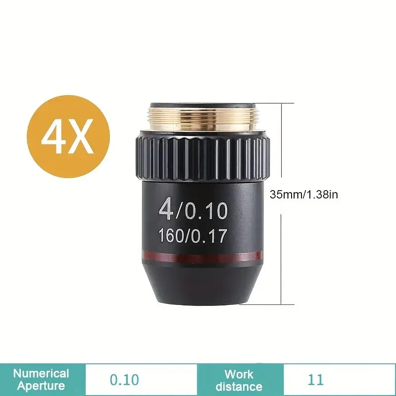 195 Black Achromatic Objective 4X 10X 20X 40X 60X 100X Microscope Objective Lens