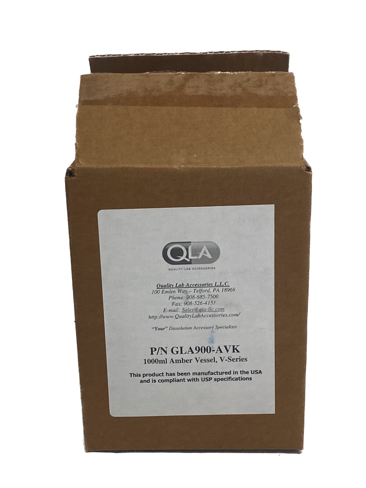 New QLA Glass 1000mL Amber Dissolution Testing Vessel No Collar GLA900-AVK