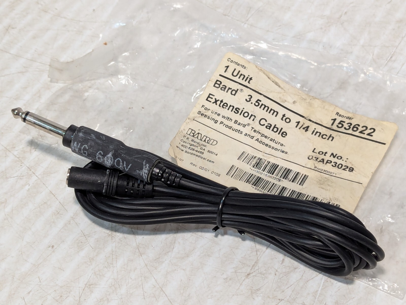 Bard 153622 3.5mm to 1/4 inch Dual Connector Medical Extension Cable – Free Ship