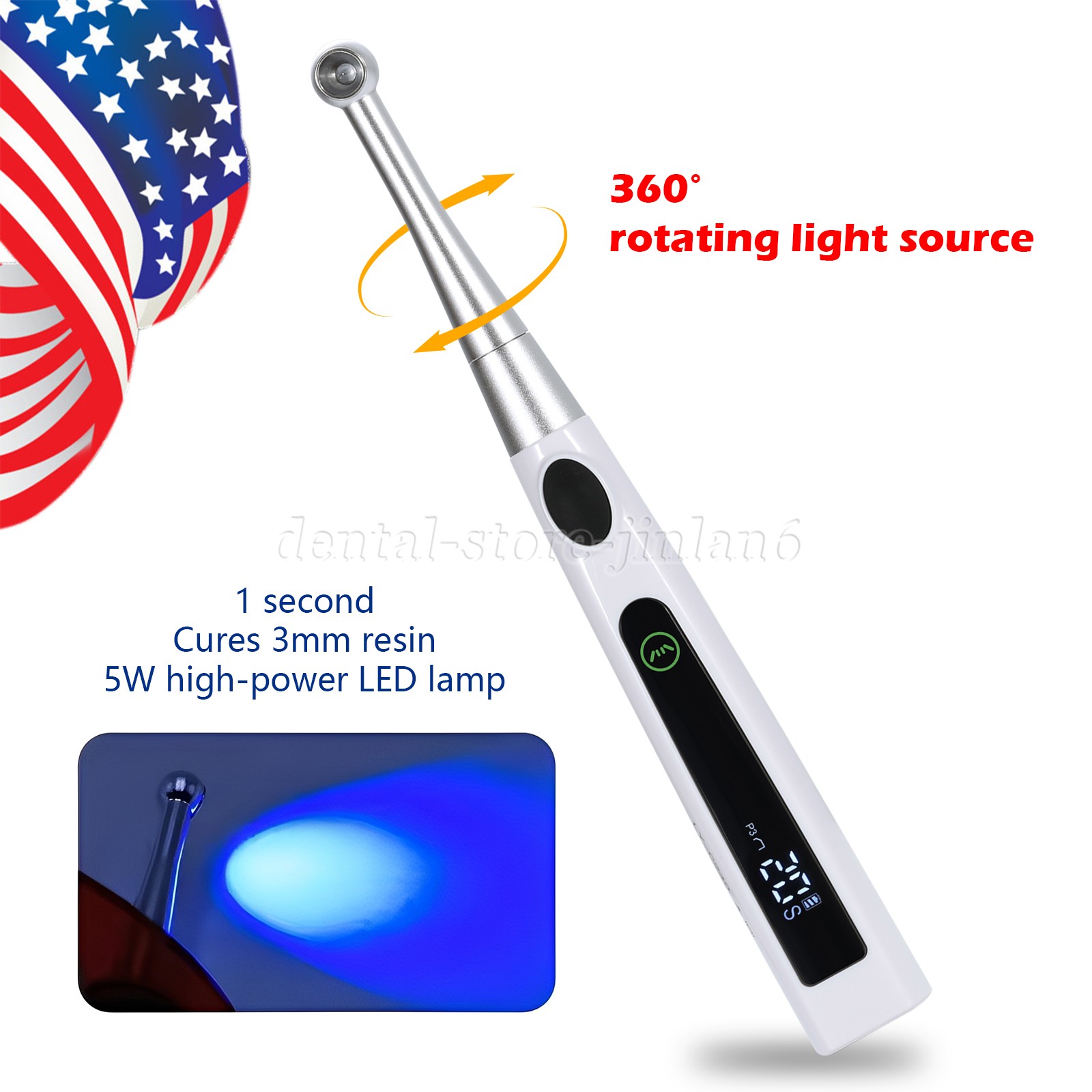 Dental Cordless LED Curing Light Metal Head 1S Cure Lamp 4 Light Intensity Modes