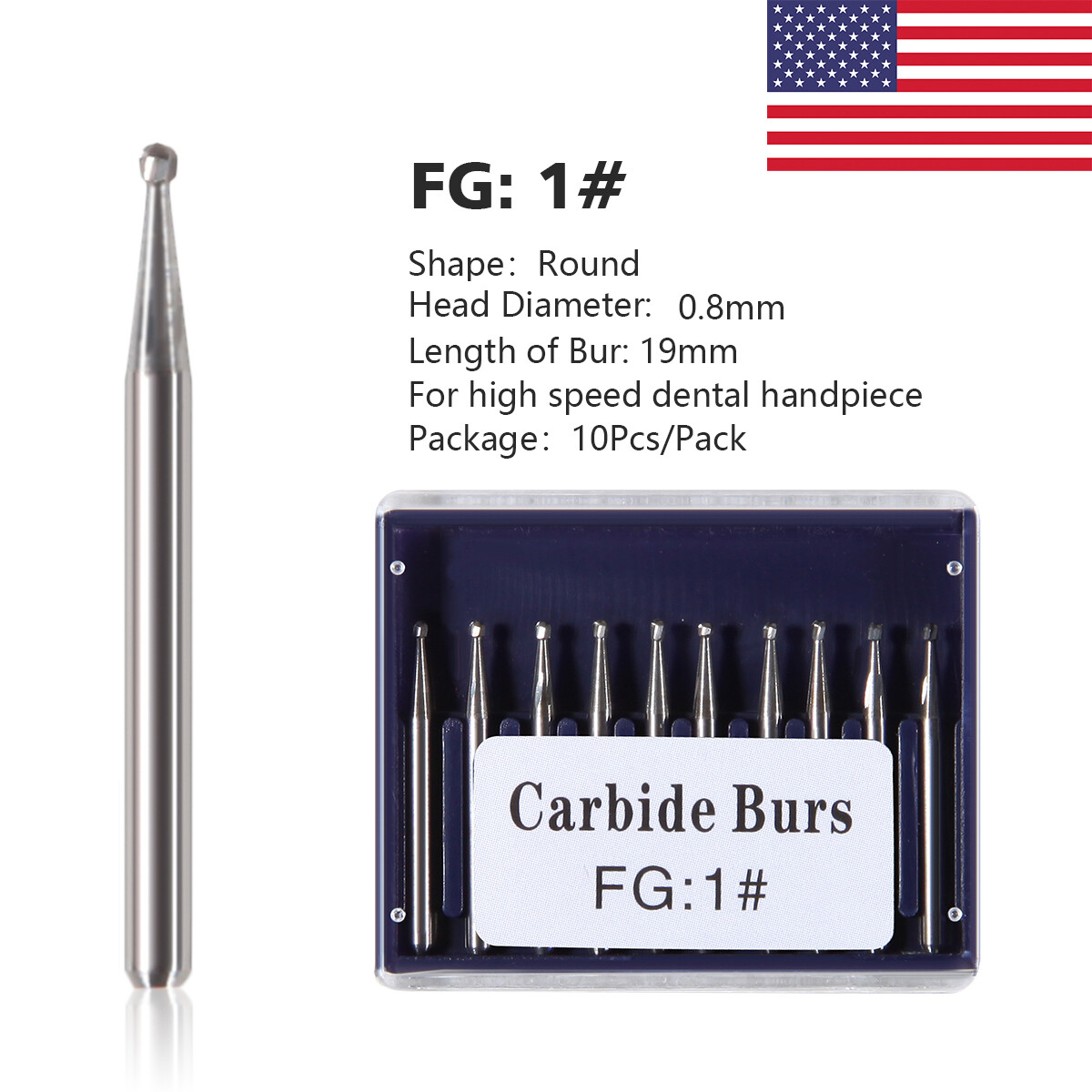 10pcs Dental Round Carbide Steel Drills FG Bur for High Speed Handpiece fg1 to