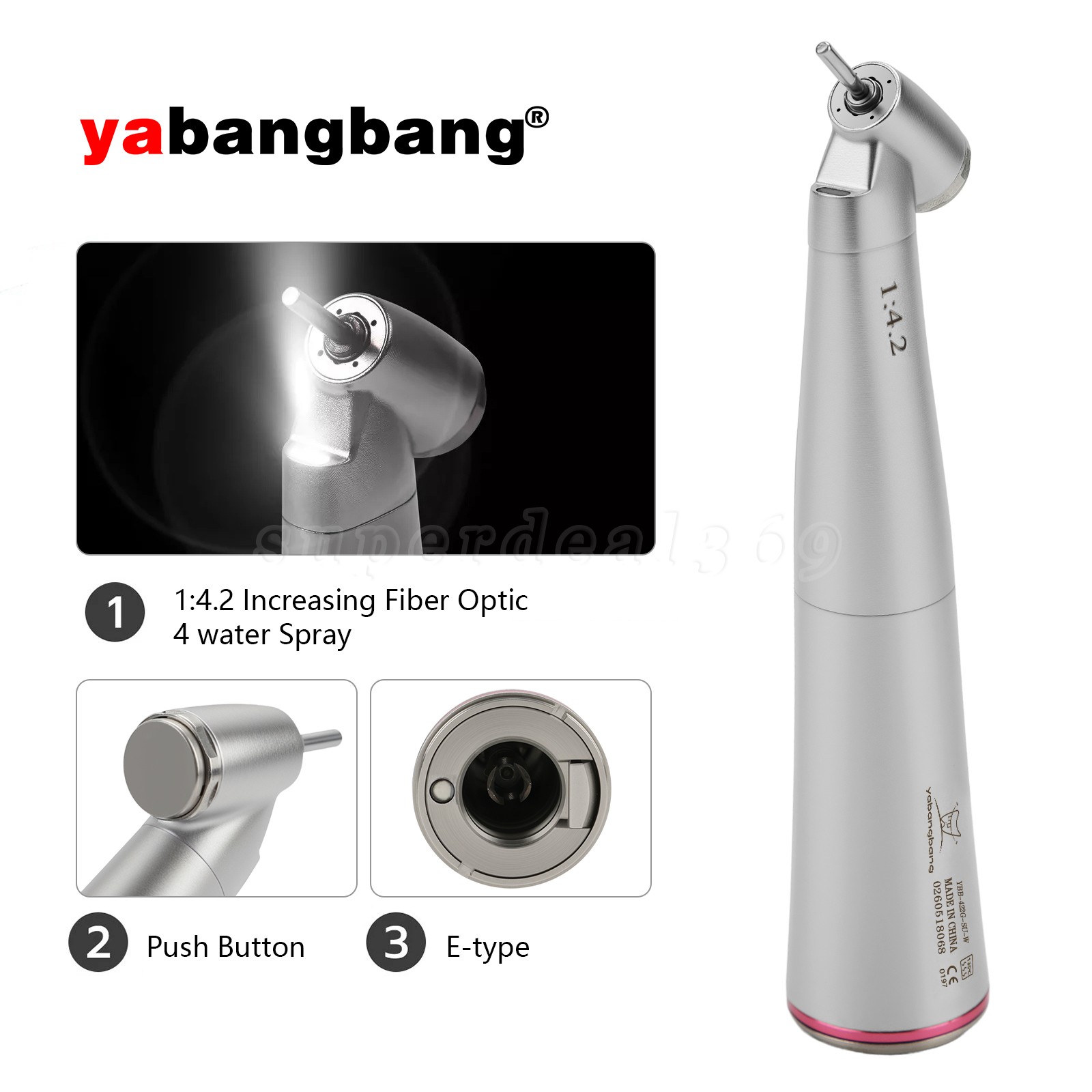 Dental 1:4.2 Increasing Handpiece 45 Degree Electric Contra Angle Fiber Optic US