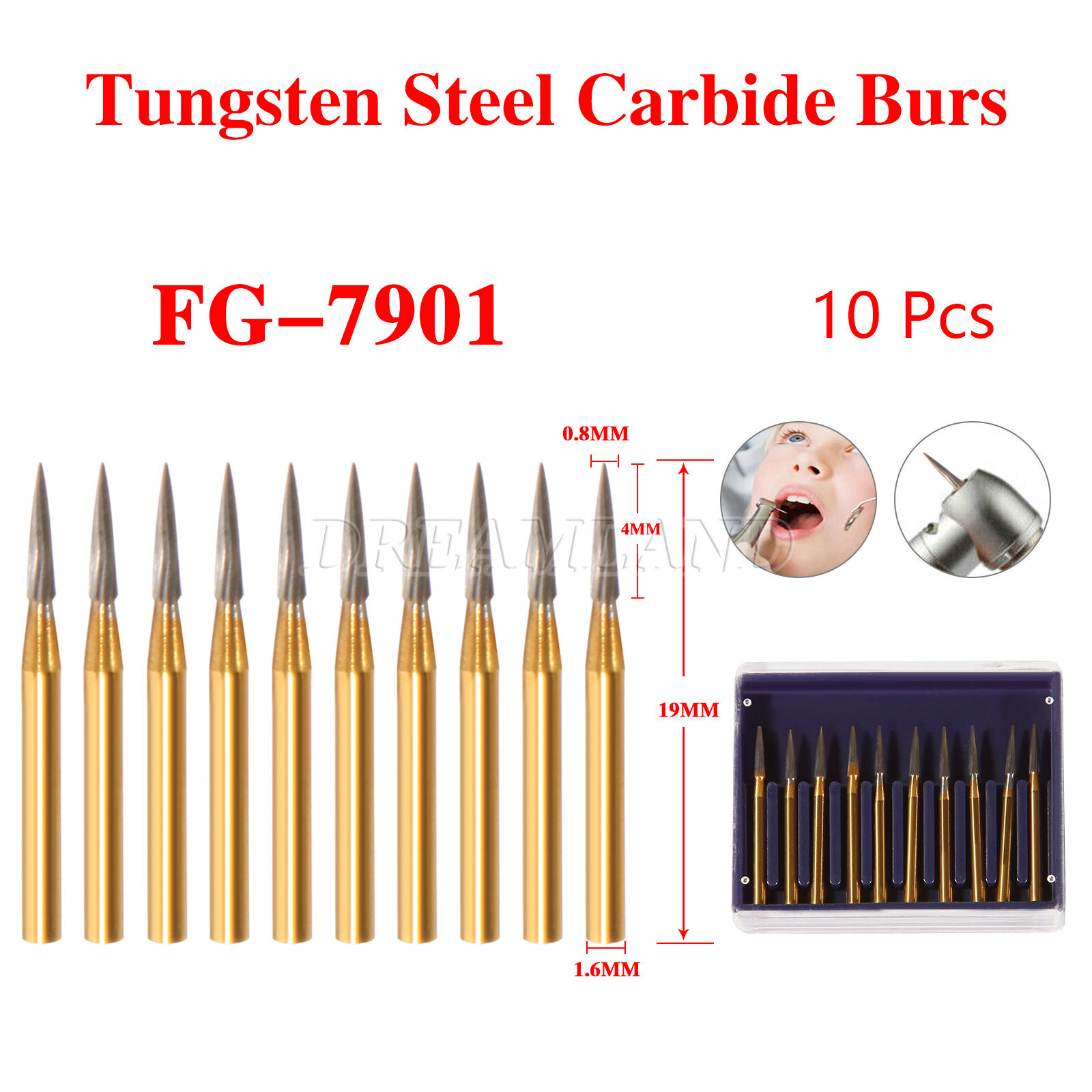 Dental Tungsten Carbide Trimming & Finishing Burs Drill Flame FG 7901 10-50pcs