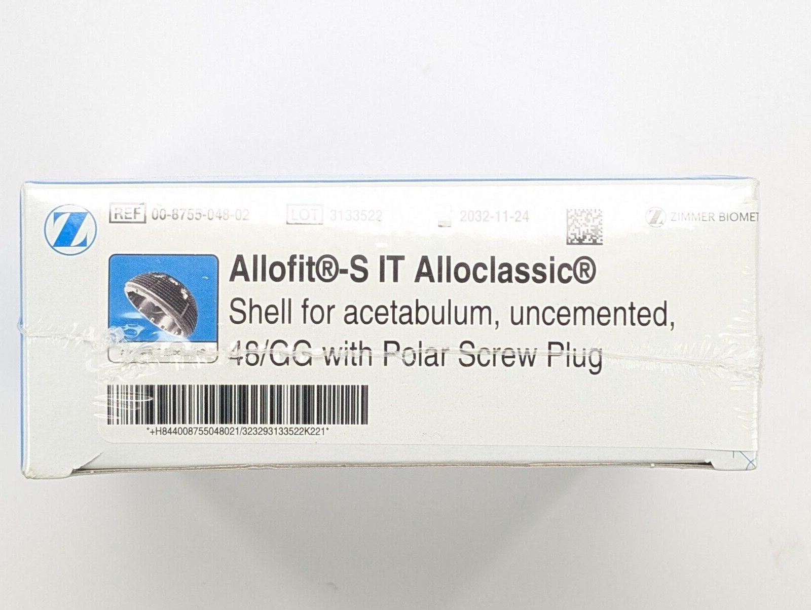 ZIMMER BIOMET Allofit S IT Alloclassic Shell For Acetabulum, Uncemented, 48/GG