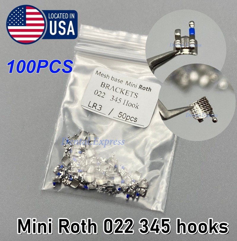 100PCS Dental Orthodontic Brackets Metal Braces Mini Roth Slot 022 345 hooks