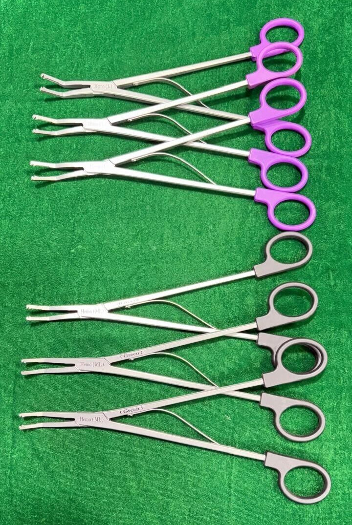 6pc Laparoscopic Open Surgery Hem-o-Lok Applier Purple (L)/ Black (ML) Reusable