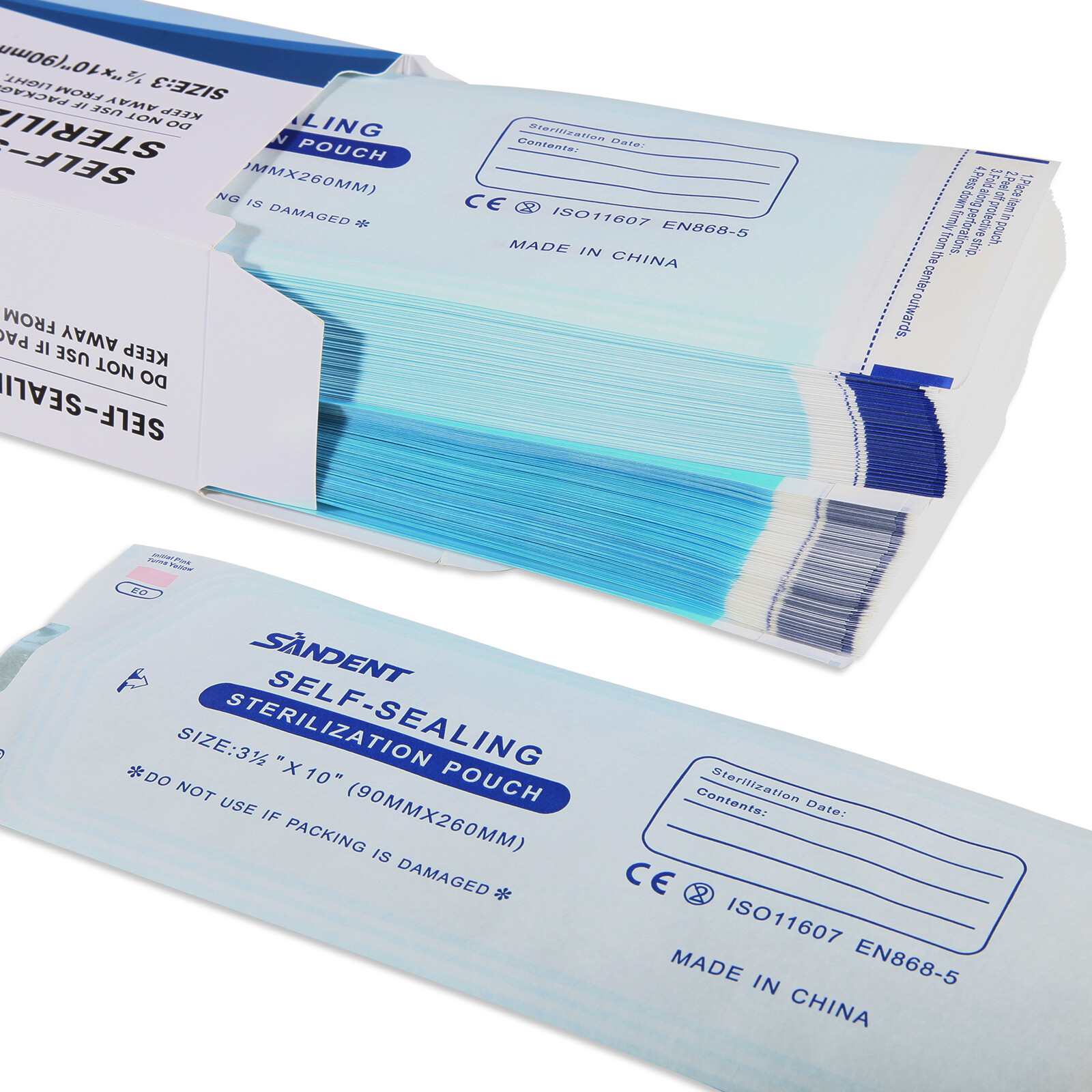 1000 Self-Sealing Sterilization Pouch, 3.5″ x 10″, Paper/Blue Film (5 Boxes)