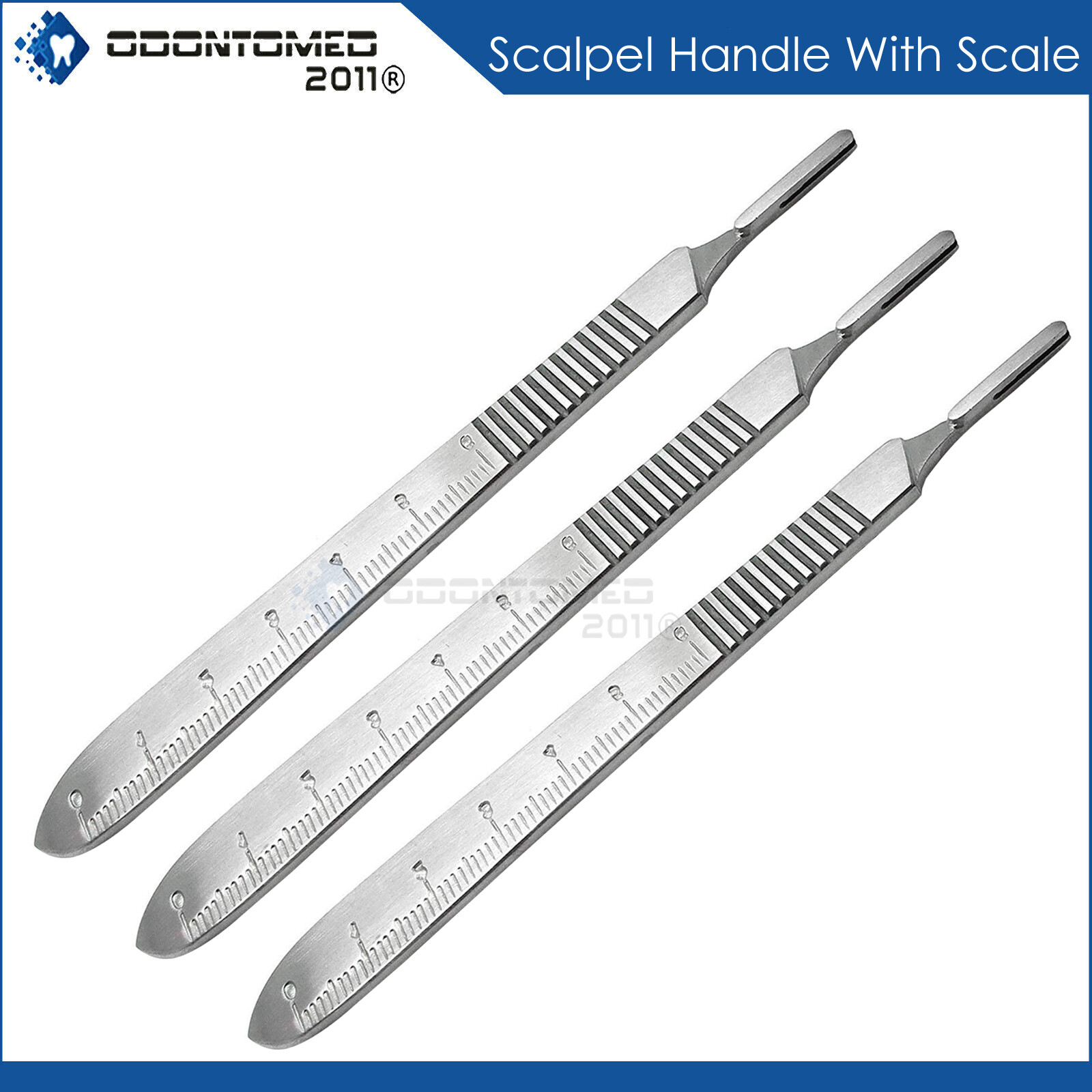 3 Pcs Dental Surgical Scalpel Handle No. 3 Ruler 0-6cm Side Stainless Steel Tool