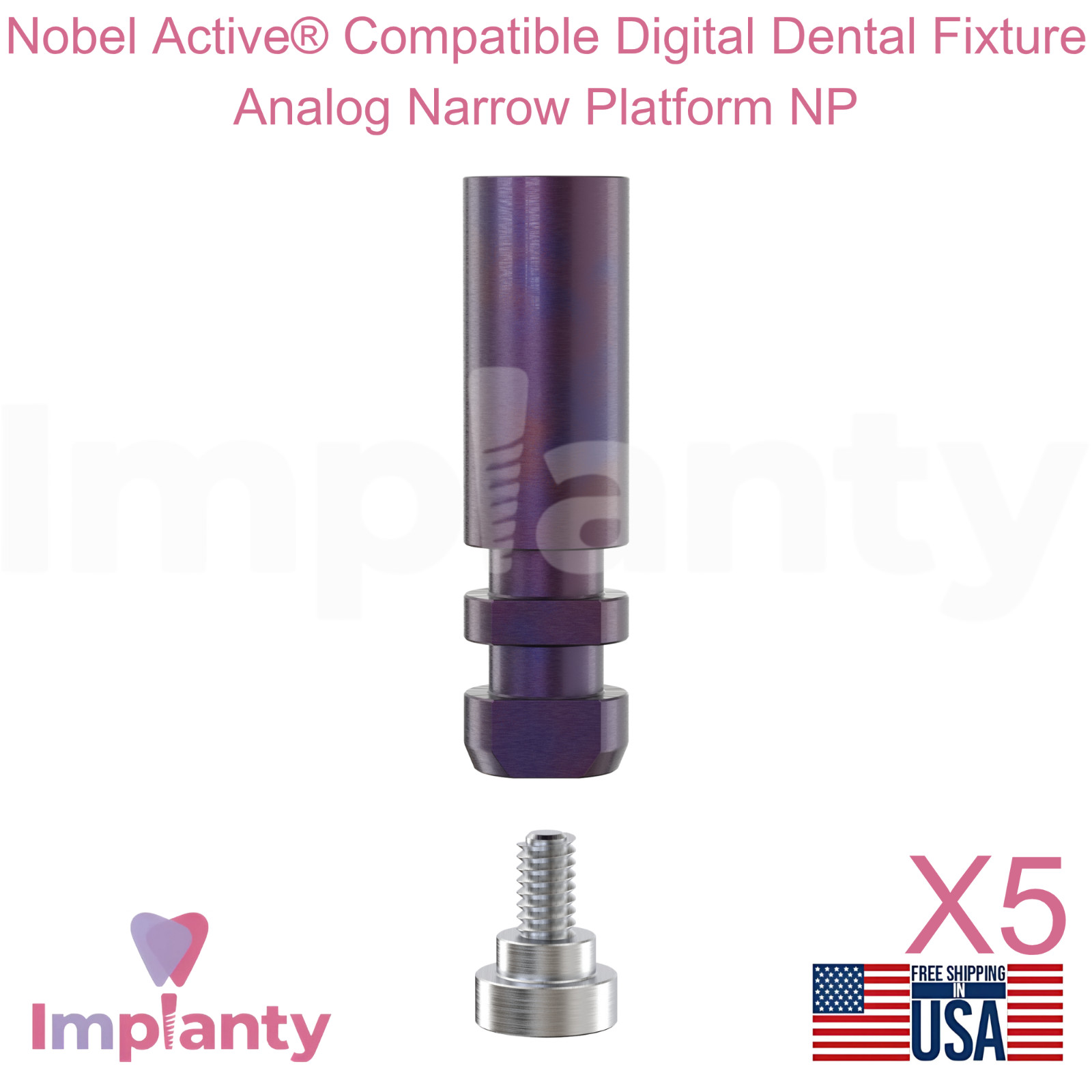 5x Nobel Active Compatible Digital Dental Fixture Analog Narrow Platform NP