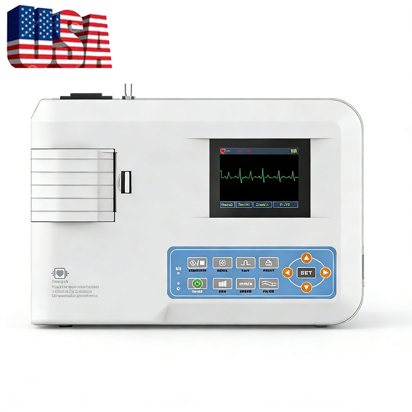 12-Lead Digital ECG/EKG Machine – 1-Channel Portable Monitor with Printout