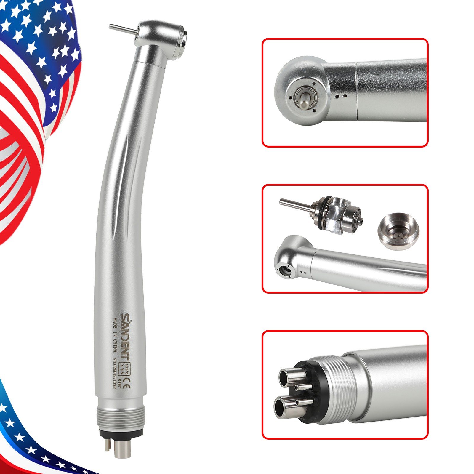 10 SANDENT NSK Style Dental High Speed Handpiece Push Button Standard 4 Hole M4
