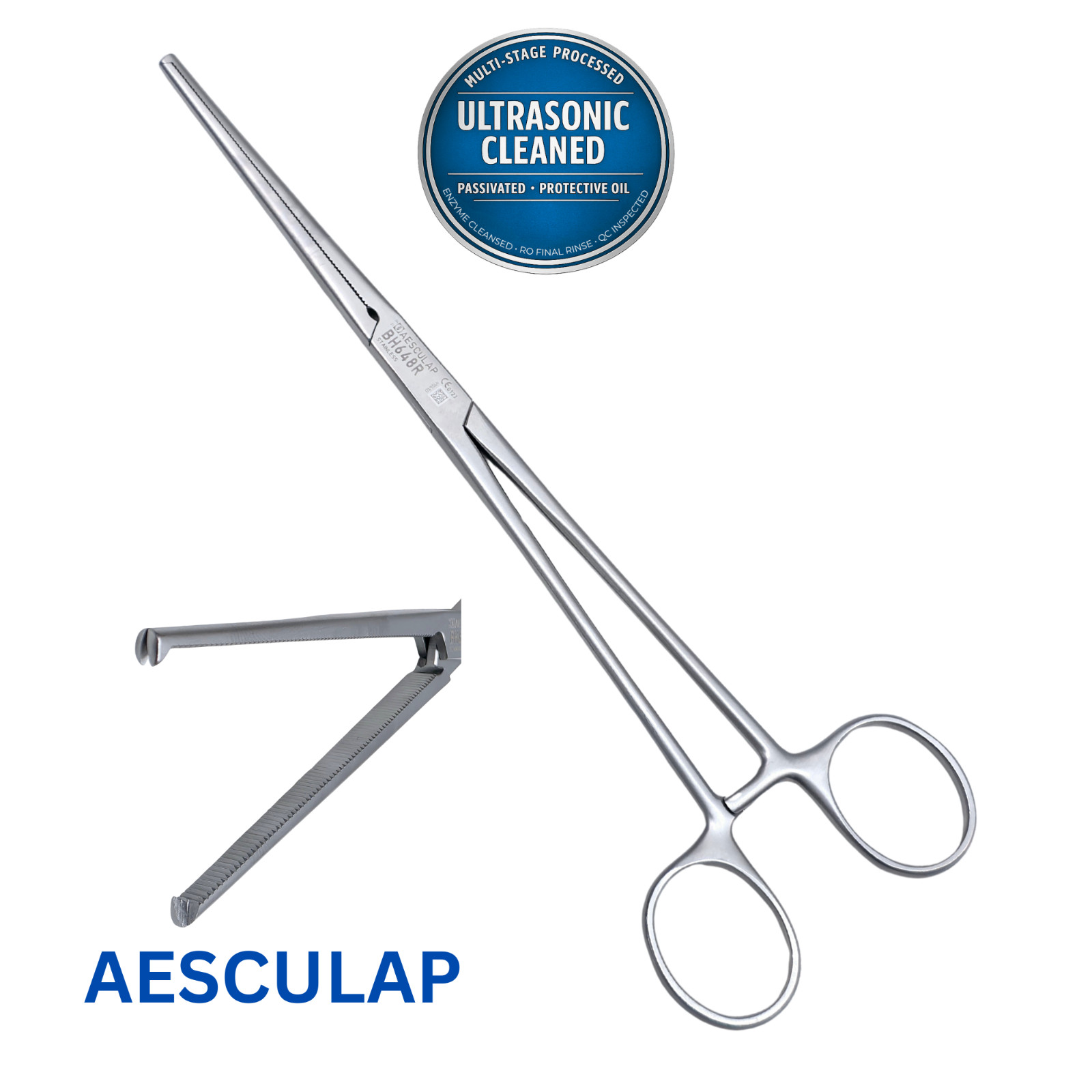 AESCULAP BH648R Kocher-Ochsner Hemostatic Forceps, Straight, 1 x 2 Teeth, 225 mm