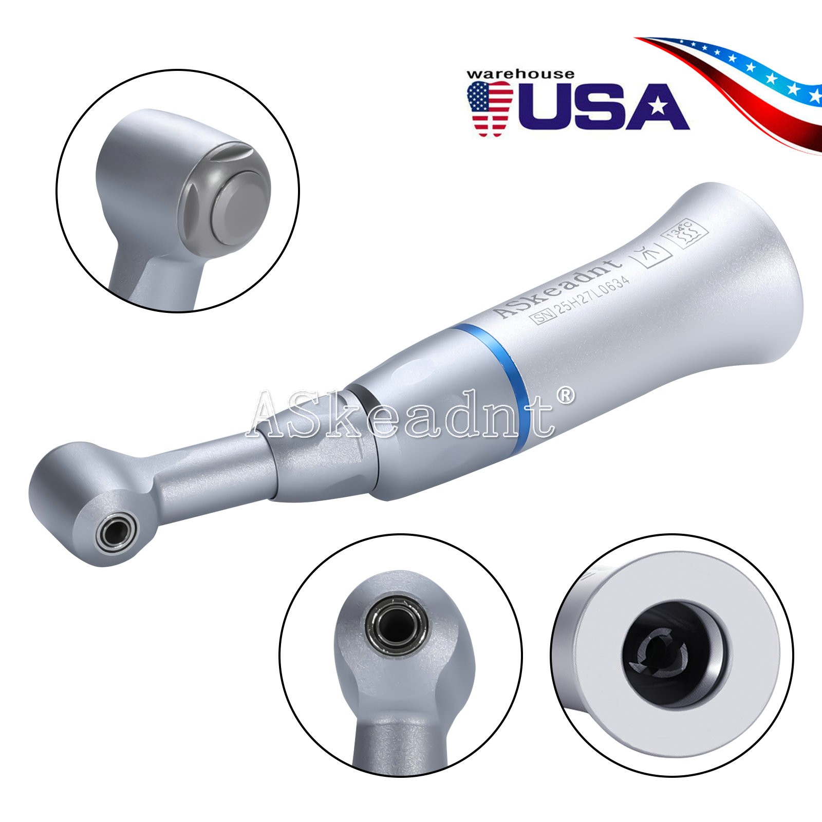 ASkeadnt Dental Low Speed Contra Angle Handpiece Push Button 1:1 E-type Attach