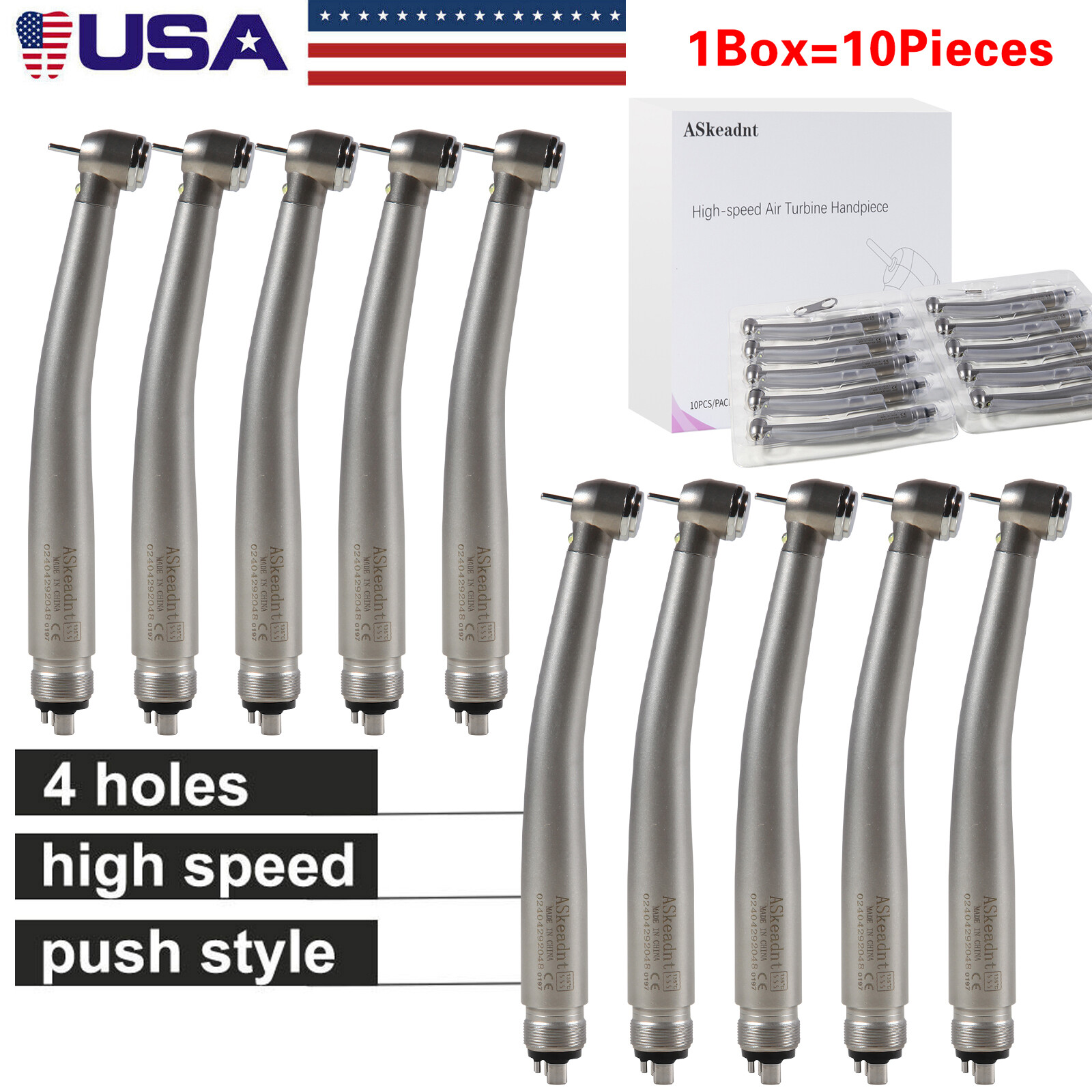 Dental LED Fiber Optic E-Generator High Speed Handpiece 3 Spray 4Hole 10pcs/1Box