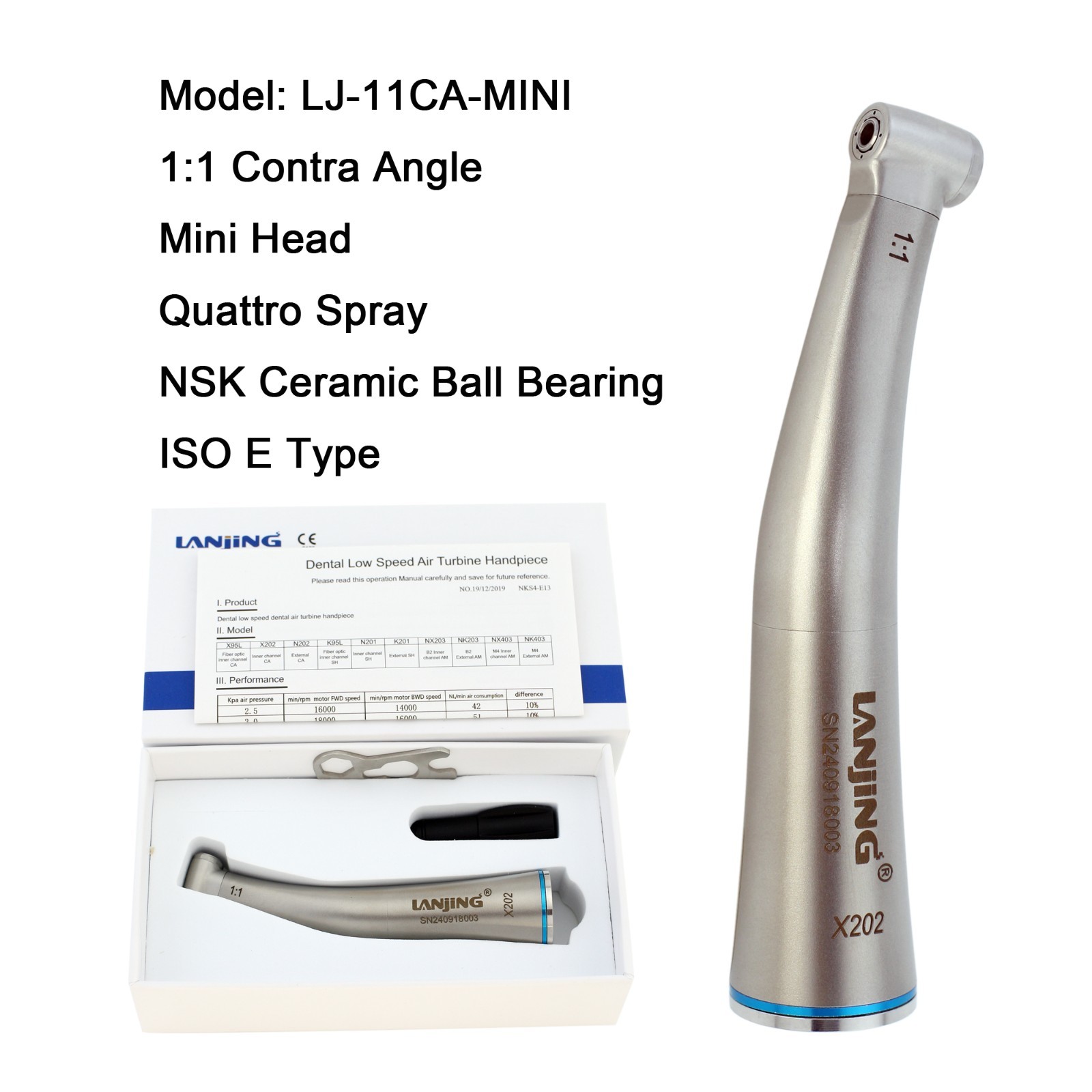 Dental Electric Handpiece 1:1 1:5 Contra Angle Fiber Optic Mini Bien Air KaVo