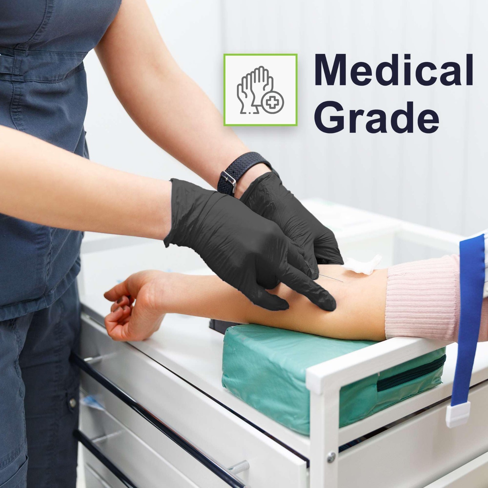 150 Count Biodegradable Black Nitrile Disposable Gloves – Medical & Food Safe, L