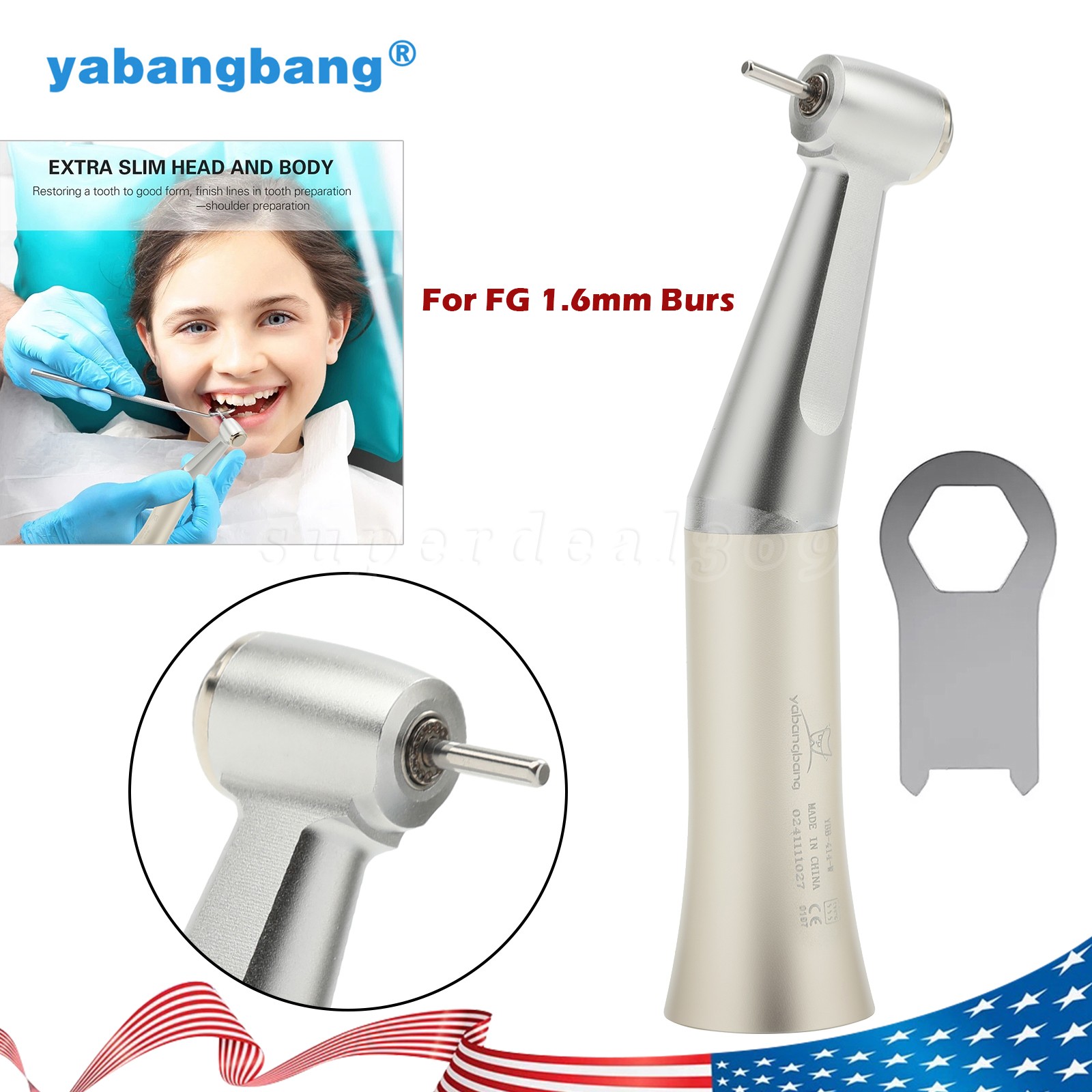 1-5 PCS Dental Low Speed Handpiece Push Contra Angle fit FG Burs 1.6mm E-type dt