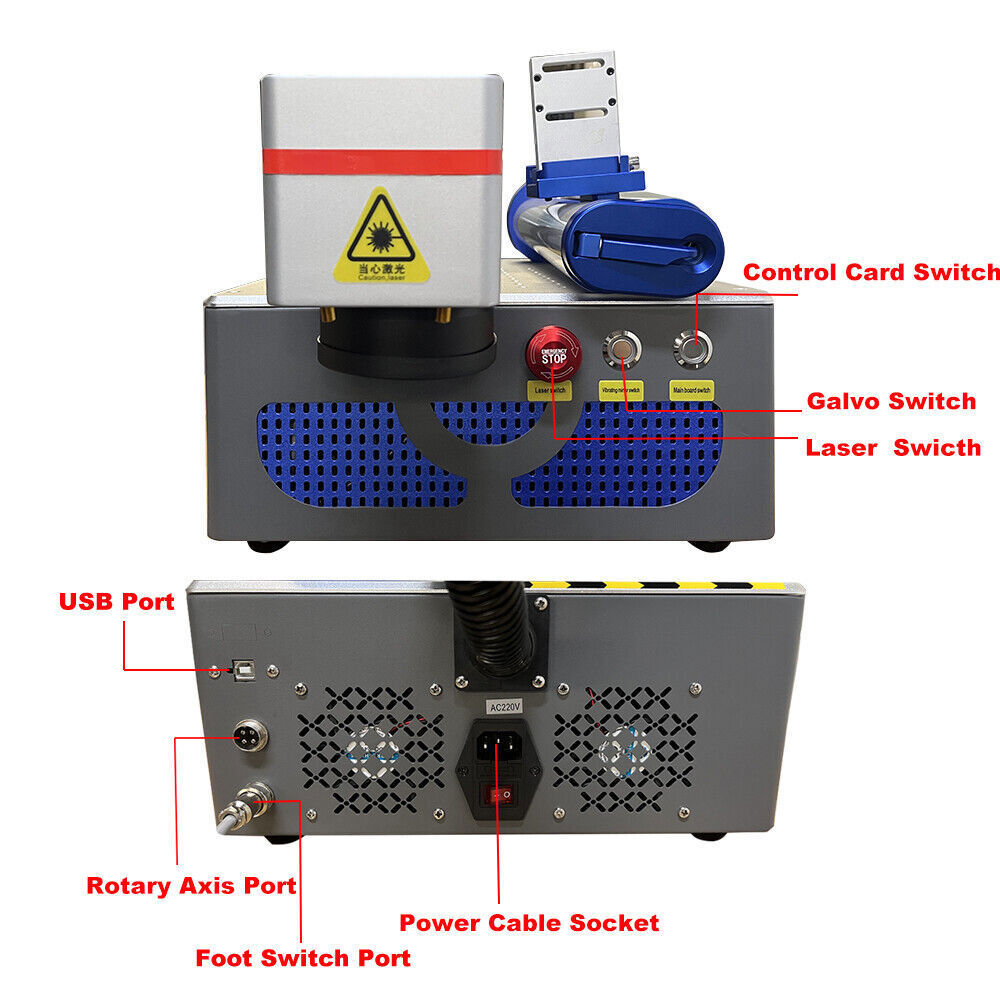 Raycus QS 30W Fiber Laser Marking Engraving Machine + Rotary For Metal Aluminum