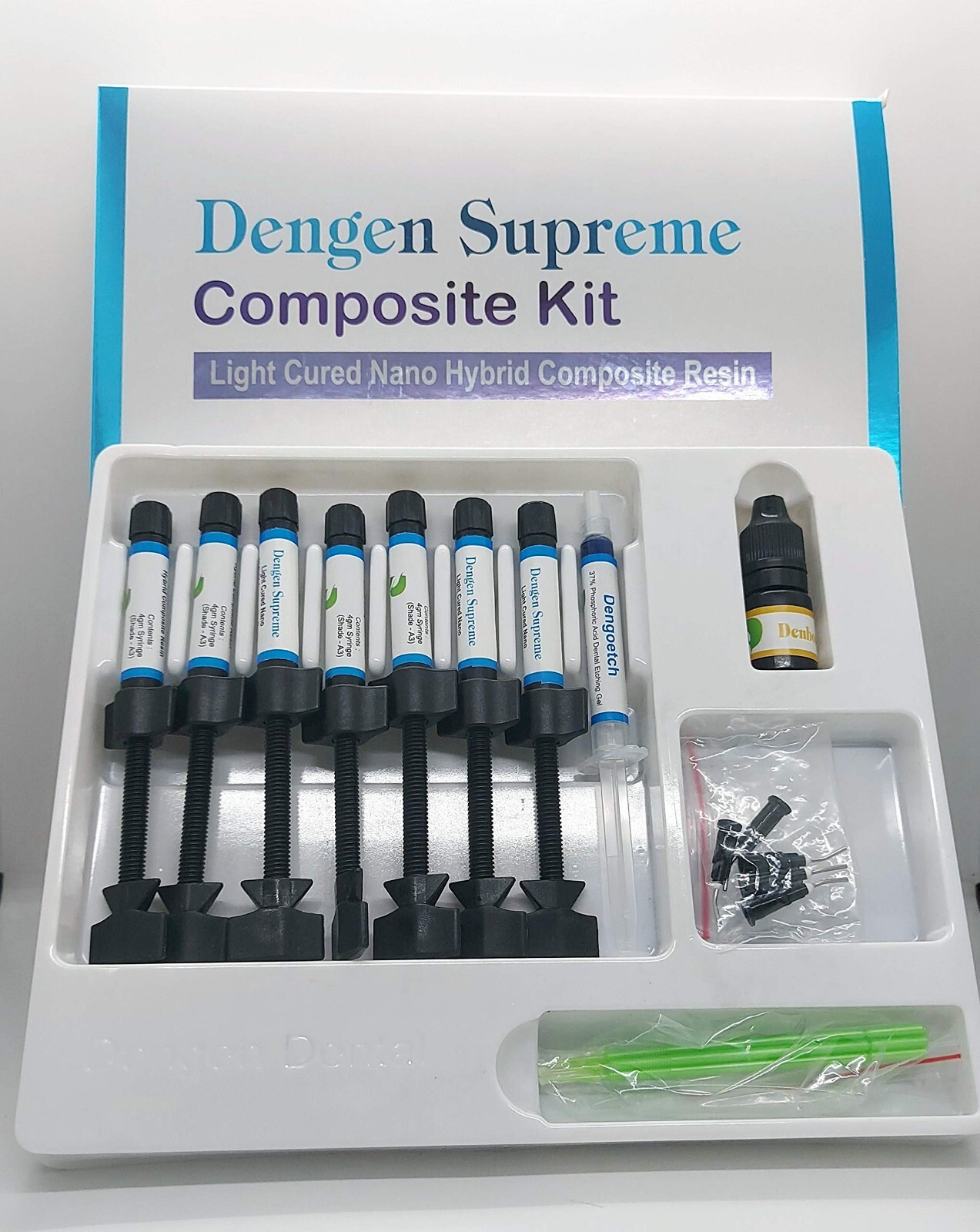 DENGEN Universal Light Cured Nano Hybrid Dental 7 Composite Kit Fast Ship