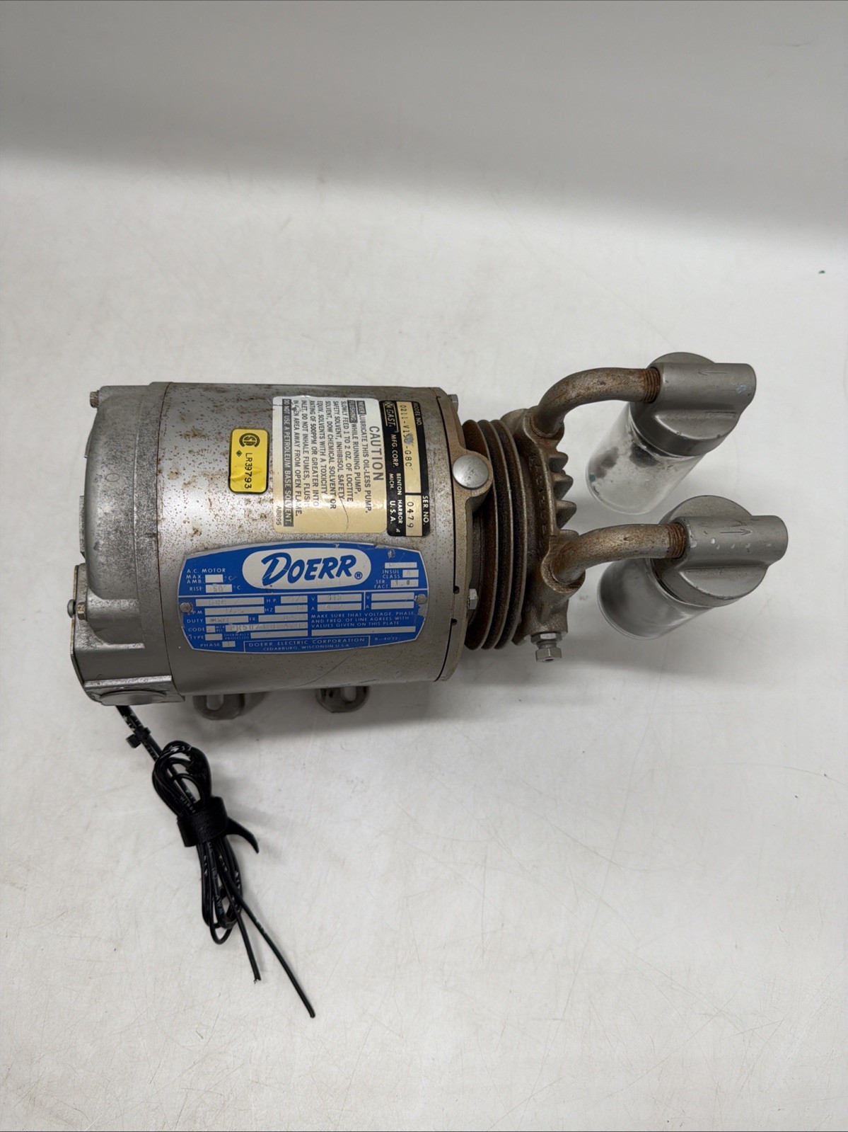 Doerr Gast Vacuum Pump 1/6hp 1725 rpm