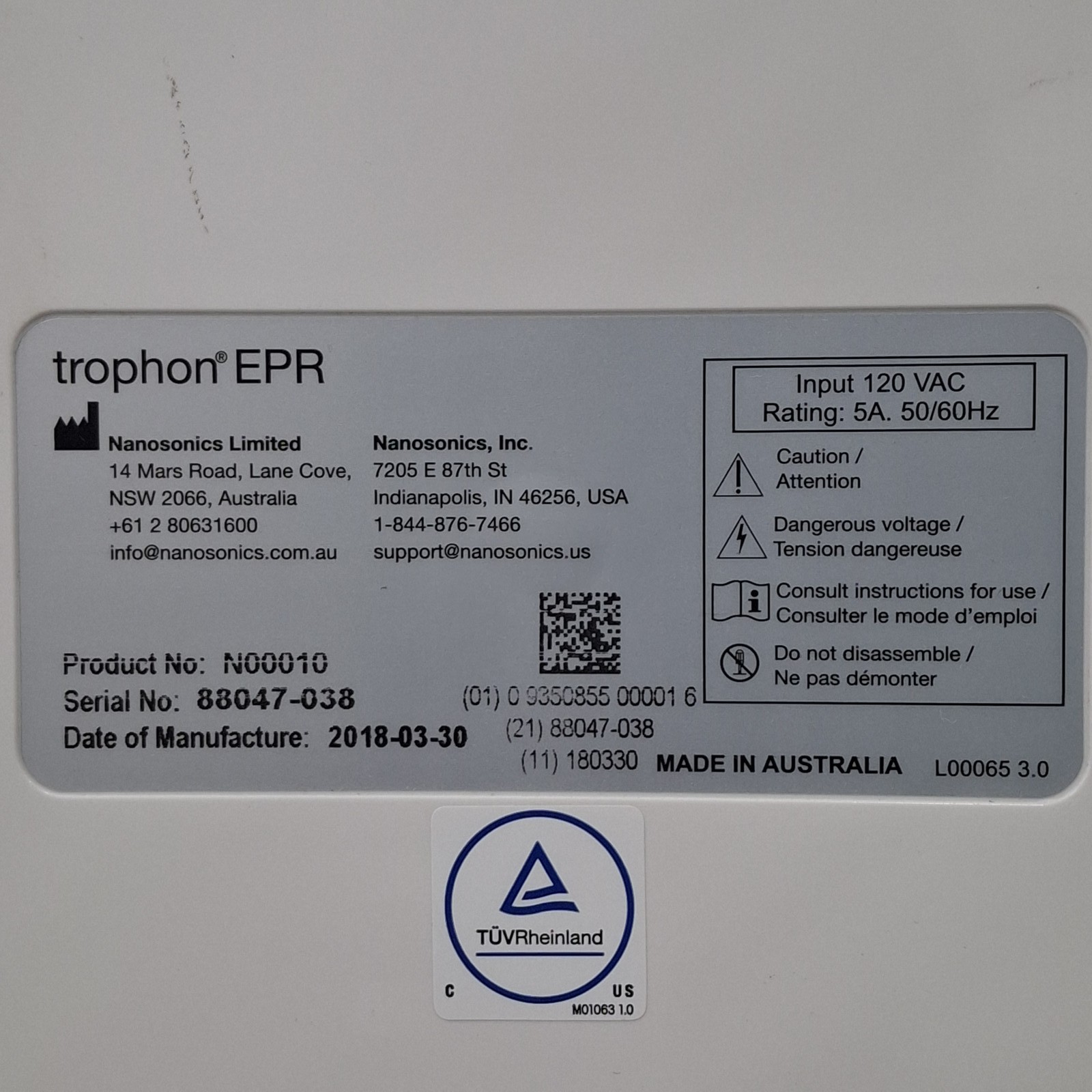 NanoSonics Trophon EPR High Level Disinfection