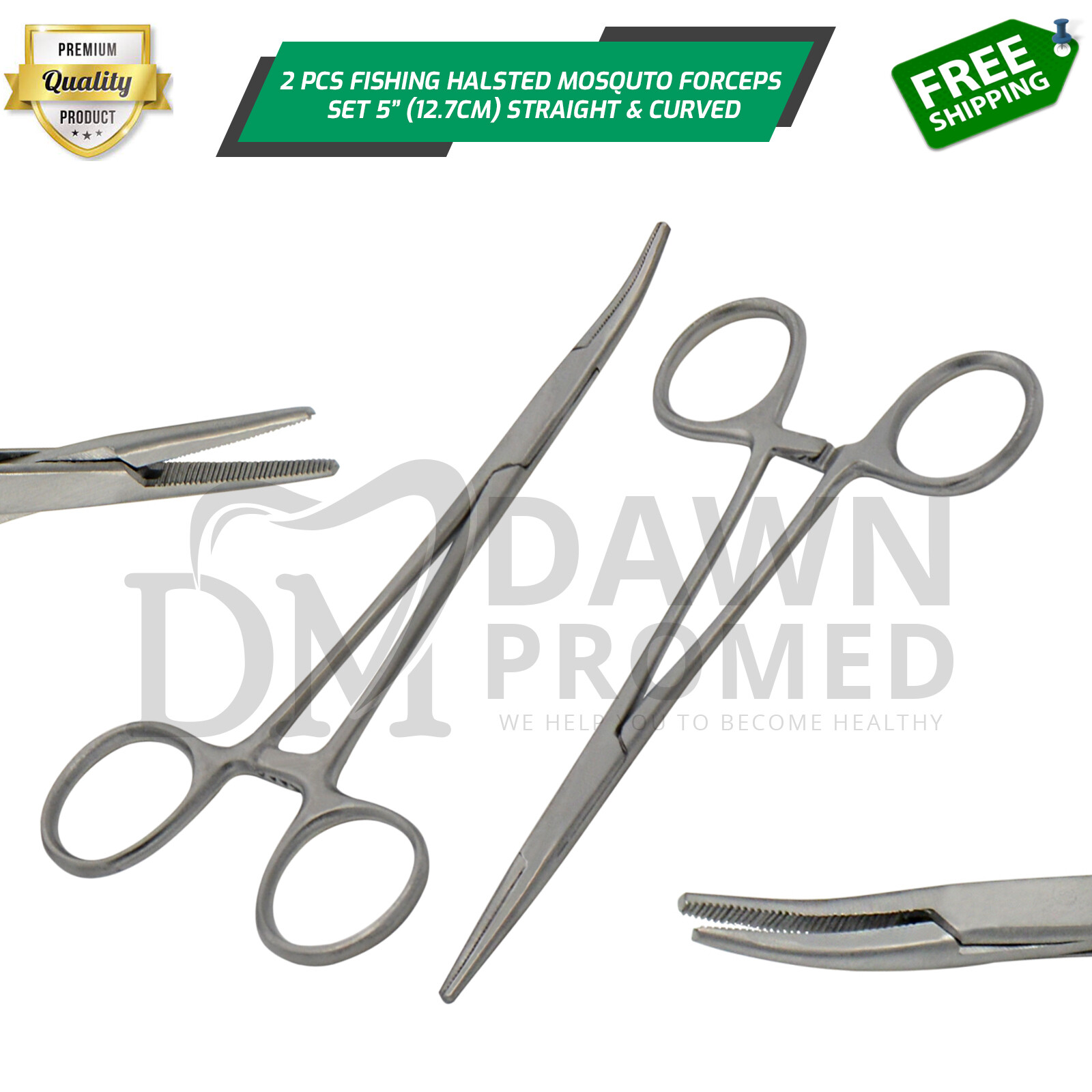 2 Pcs Fishing Set 5″ Locking Clamps Hemostat Forceps Straight & Curved German G