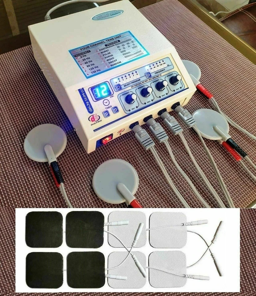 Branded Electrotherapy Machine With 4 Channel Unit Sticky + Carbon Pads .