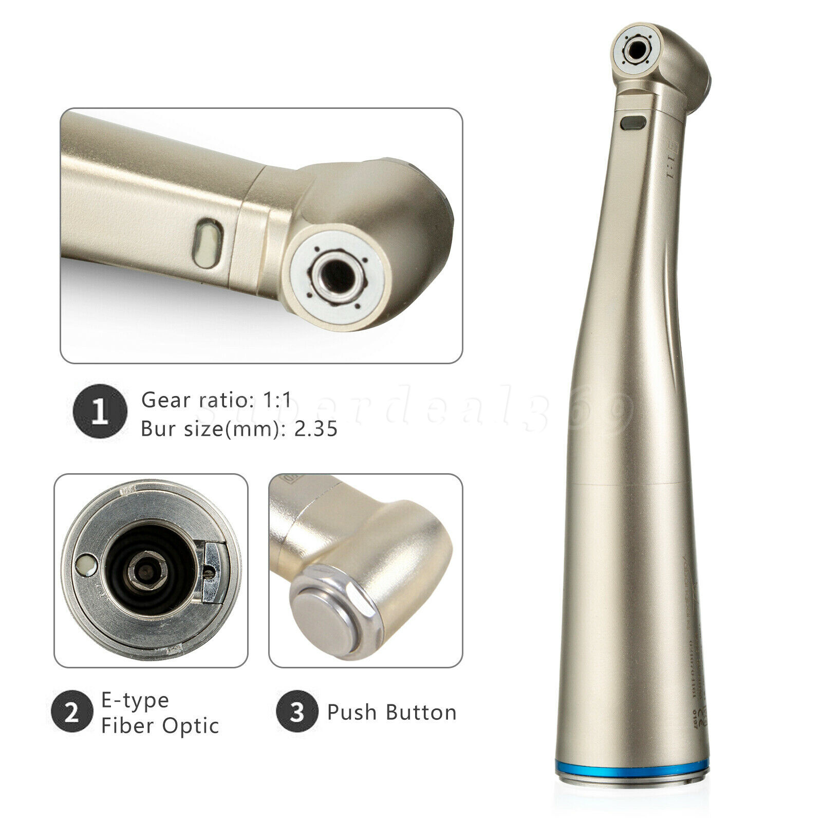 1:1 Dental Electric Fiber Optic LED Contra Angle Handpiece Fit NSK motor CE OR