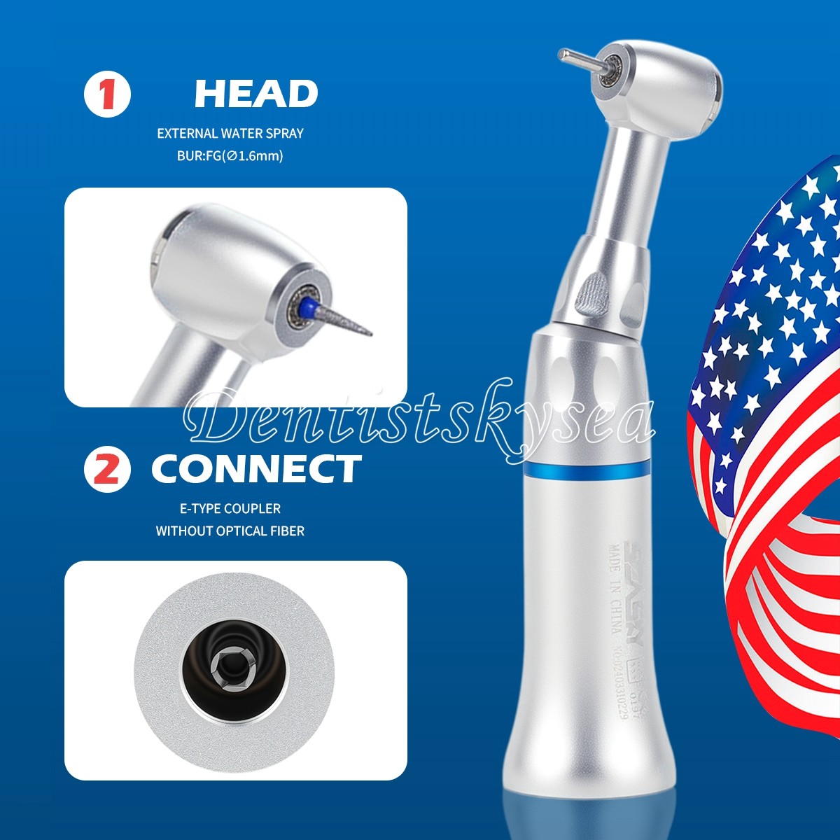 Low Slow Speed Handpiece Contra Angle Push Button E-Type 1.6mm Burs Dental Y
