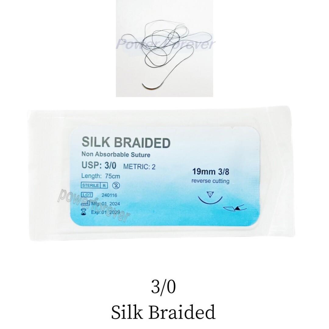 3/0 Dental Surgical Suture Silk Braided Non Absorbable Suture Needled Train Test