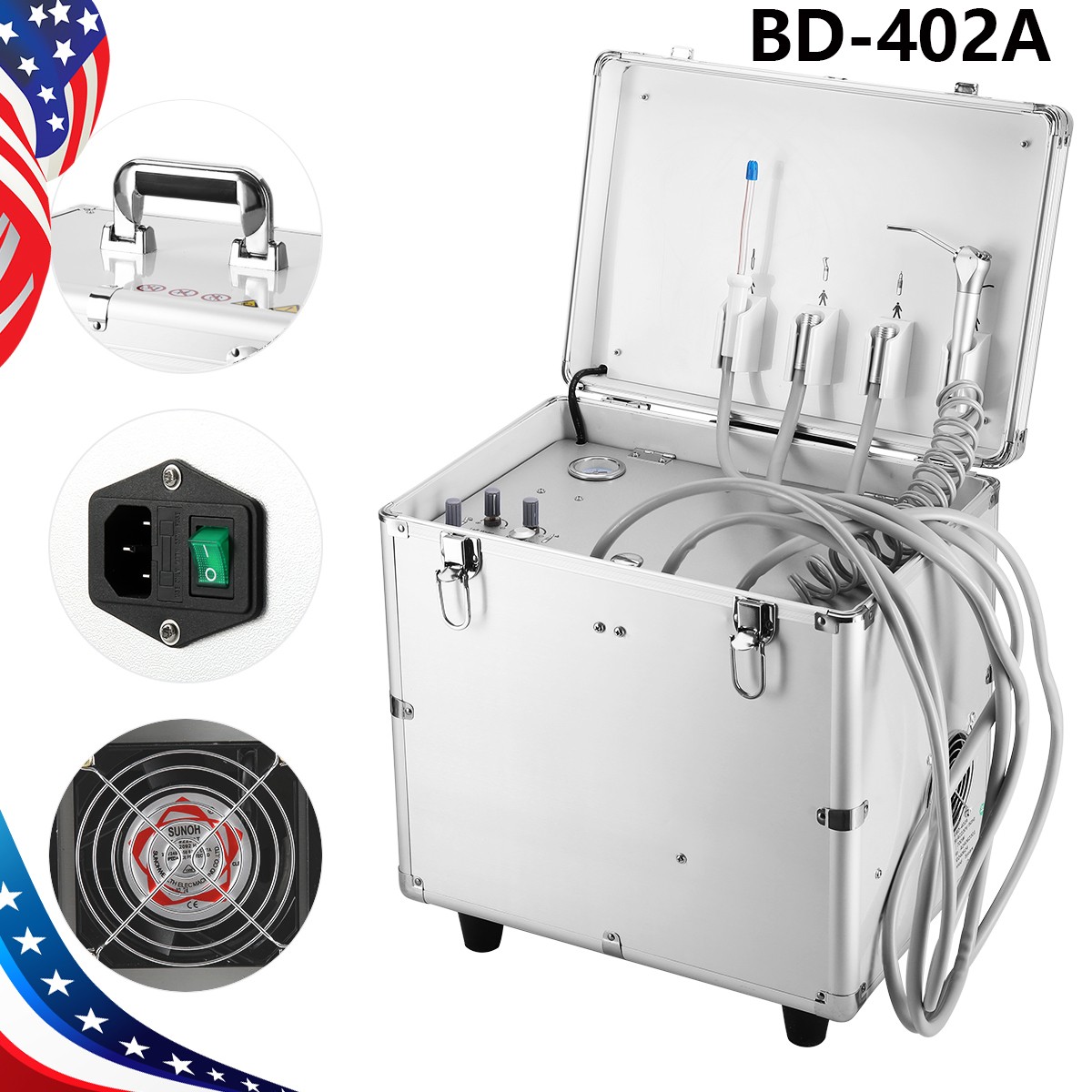 BD-402A Dental Lab Mobile Unit +Suction +Air Compressor with Wheels 4Holes