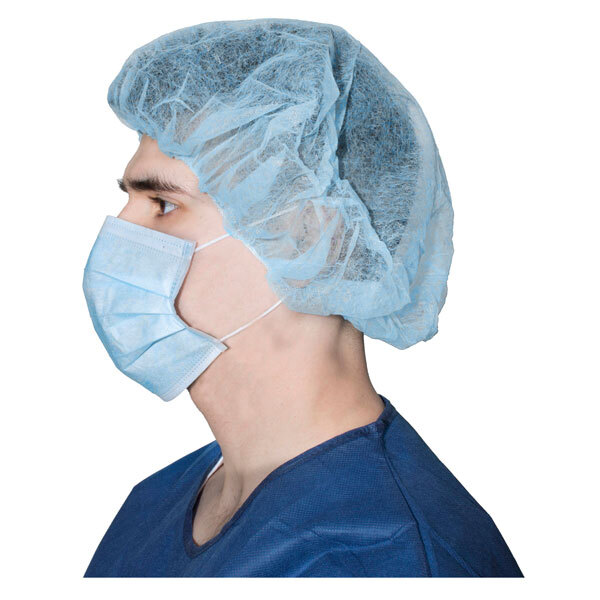 Dukal Bouffant Cap, Blue, 24″, 100/Box. Made of Spunbonded polypropylene