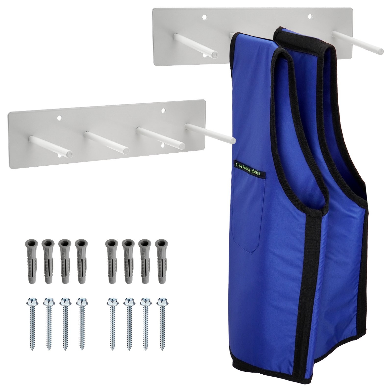 2×4/6PEG Wall Mounted Lead X-Ray Apron Rack, Peg Style Extra Long Anti-Slip