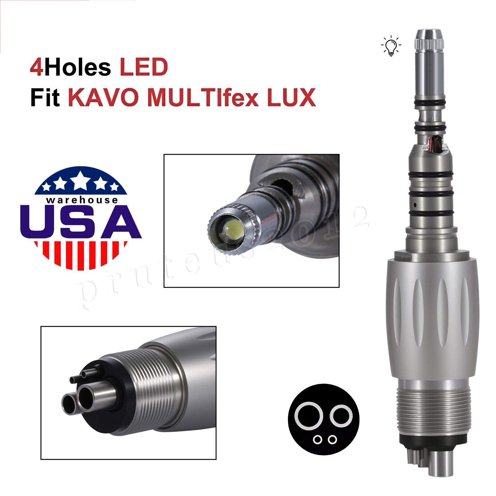 Abdent Dental Fiber Optic LED Handpiece 4 Spray/4 Hole LED Coupling Fit KAVO