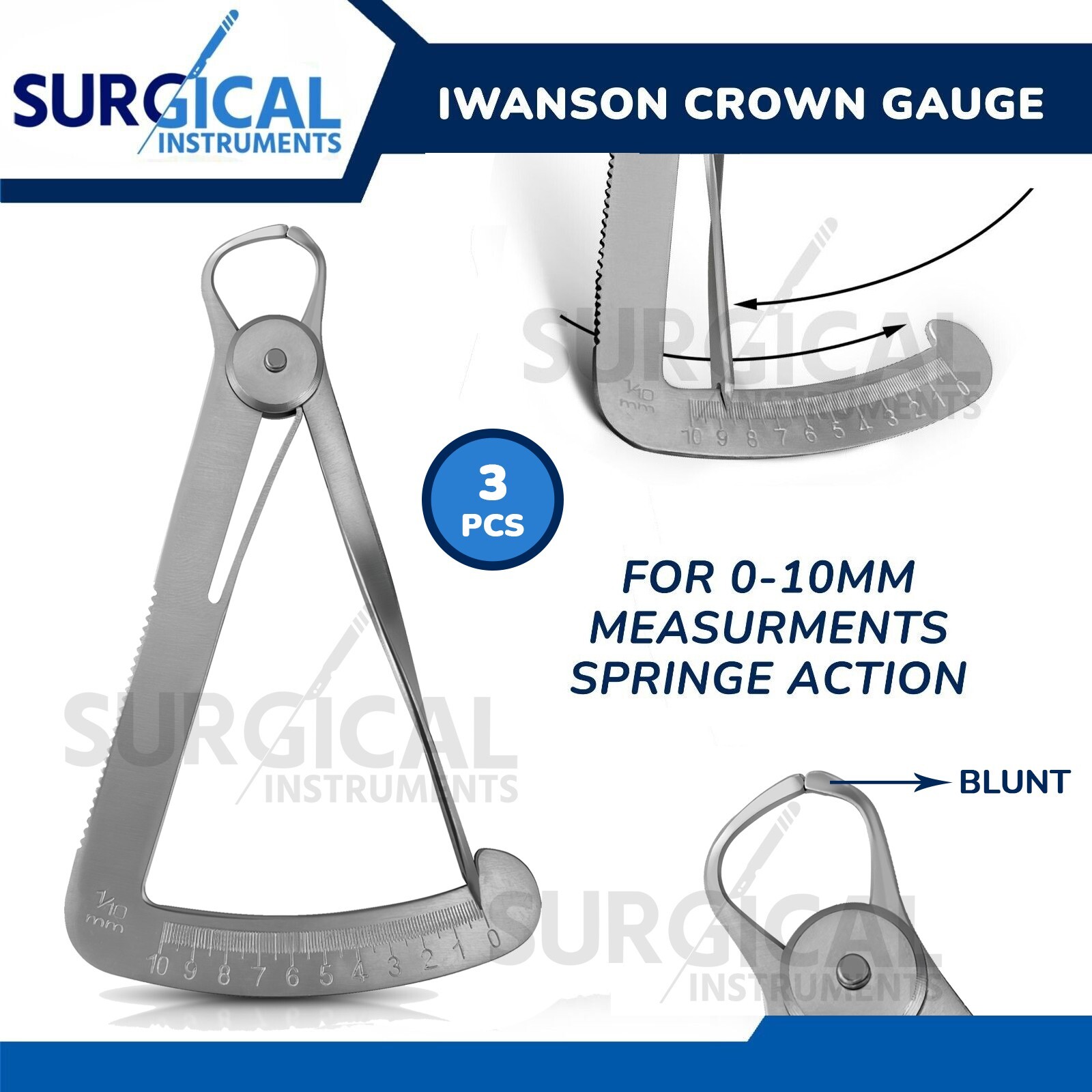 3 Pcs Crown Gauge Iwanson Spring Caliper 4″ Blunt For Wax Improved Model German