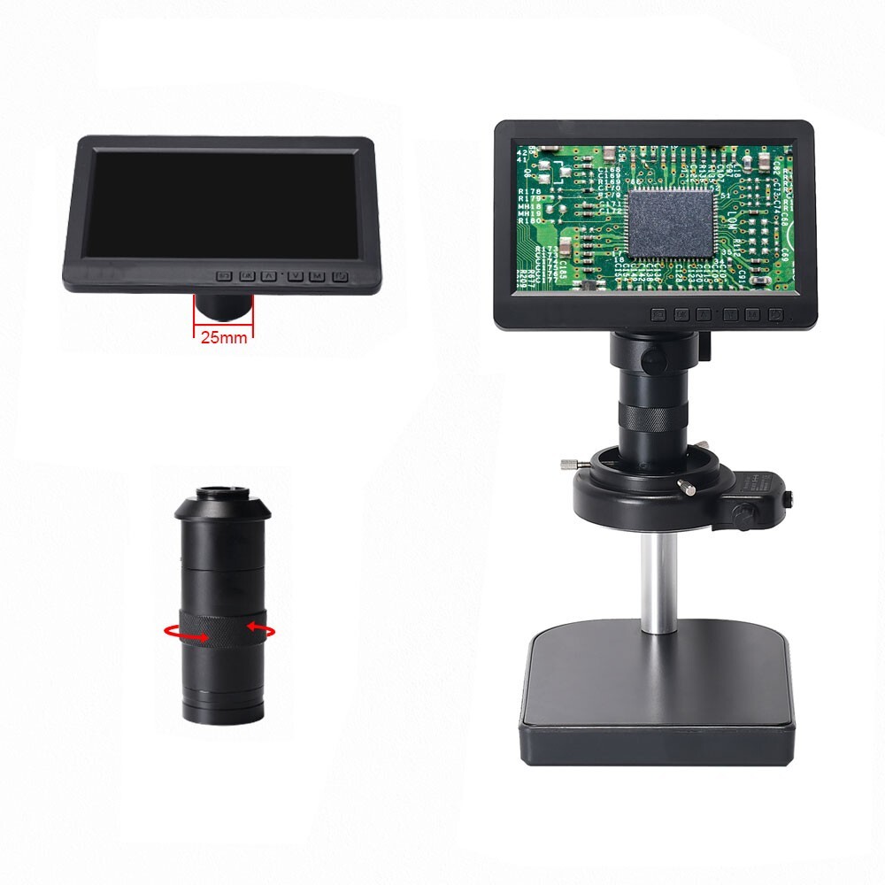 HAYEAR HY-2070 26MP Microscope Camera w/ Small Stand +7″ LCD+ 150X C-mount Lens-