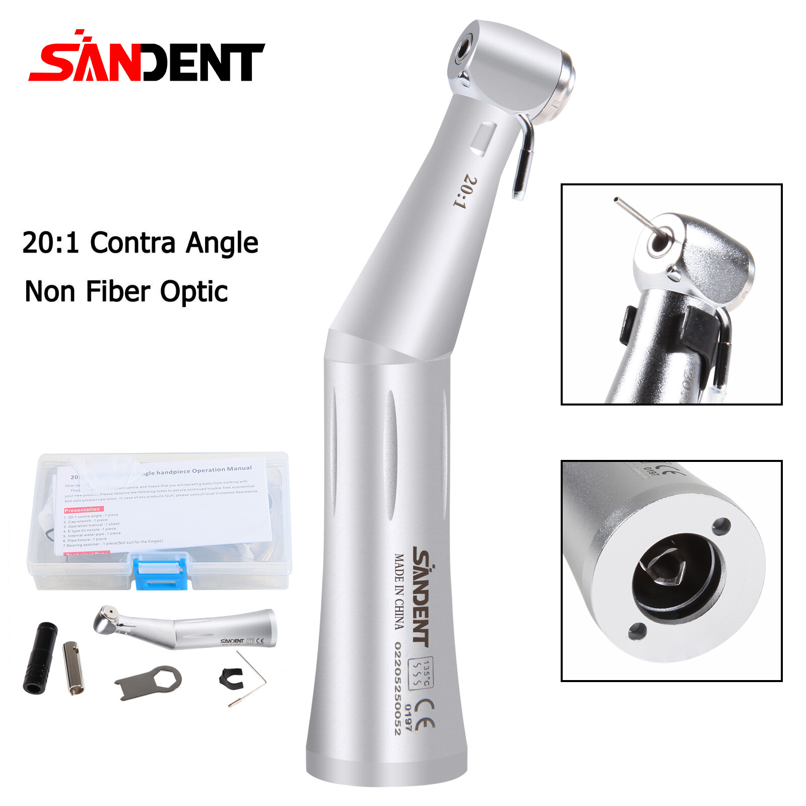 SANDENT 1:1/1:4.2/20:1 Fiber Optic LED Contra Angle Handpiece Fit NSK Motor