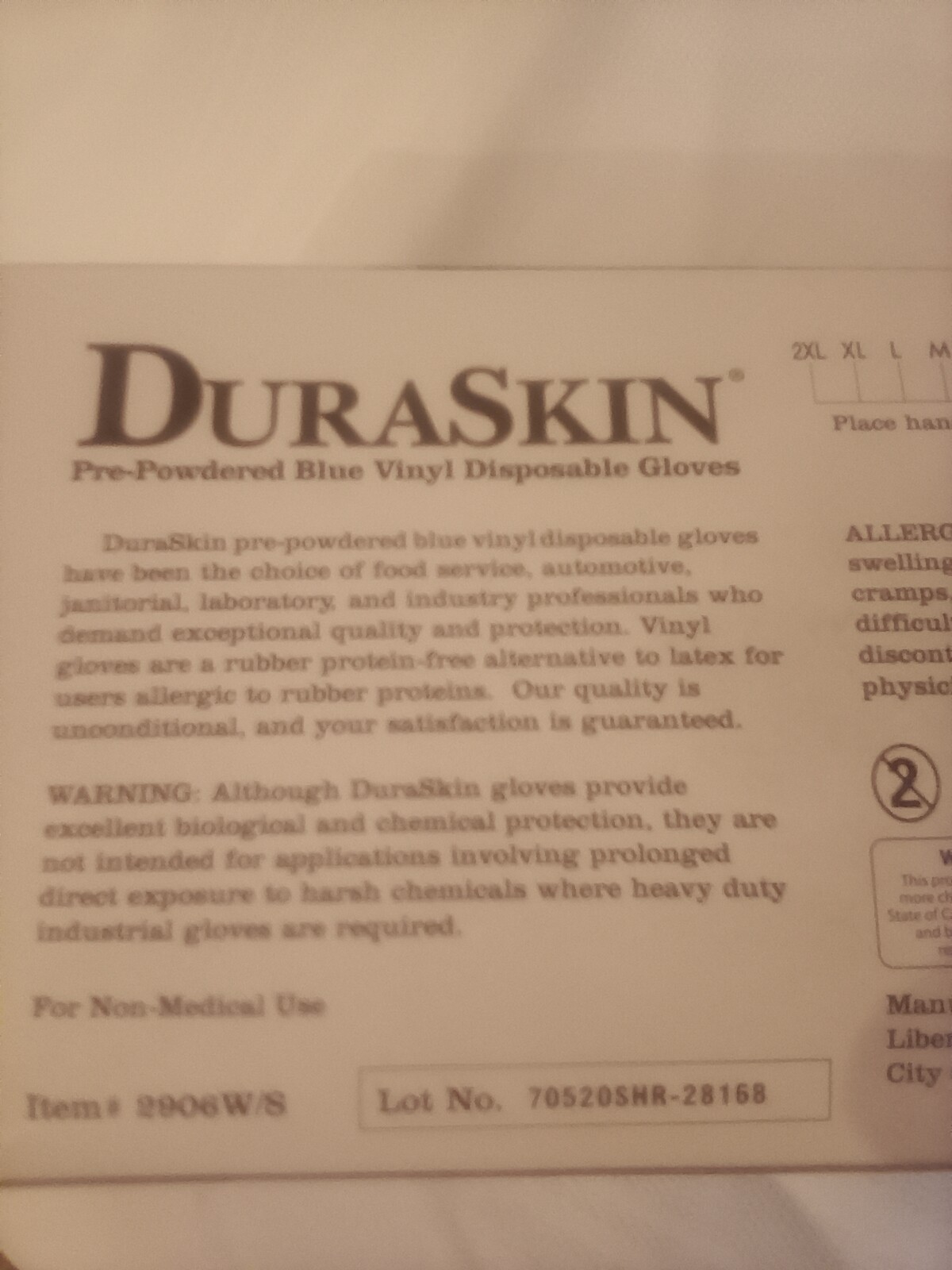 Duaskin pre-powered blue vinyl disposable gloves 100 ct item # 2906W/S small