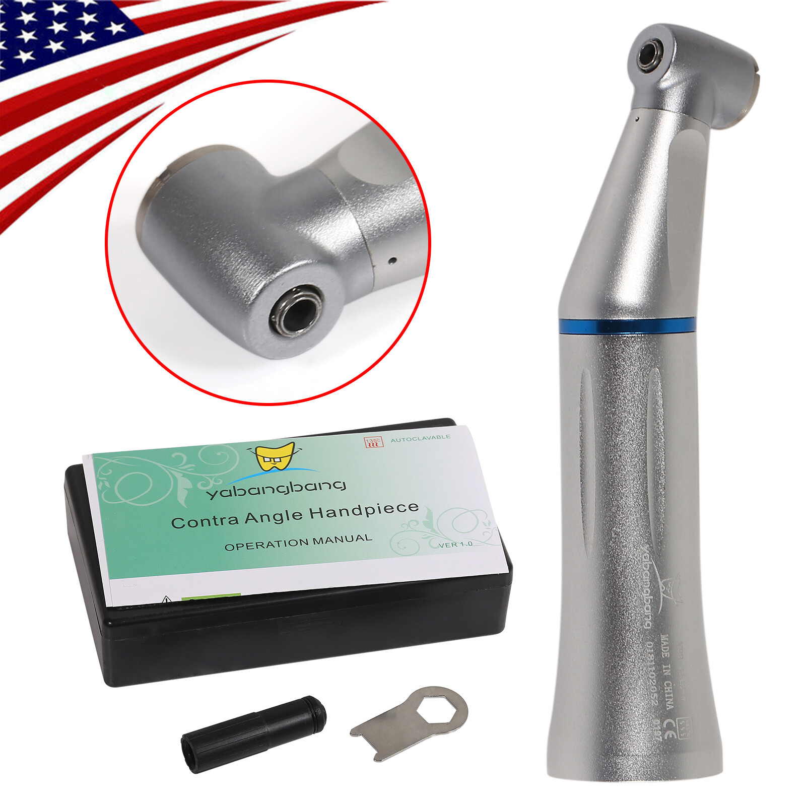 NSK Style Dental Low Speed Handpiece / Fiber Optic LED Contra Angle 1:1 Inner ST