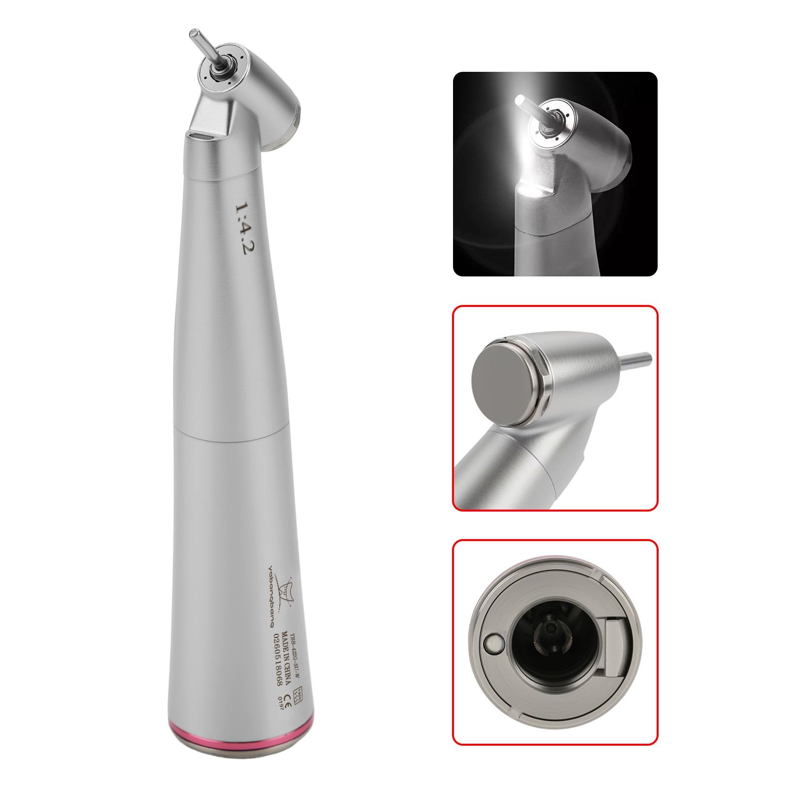 Dental Optic Fiber LED 1:4.2 Increasing Handpiece 45°Angle Head External Channel