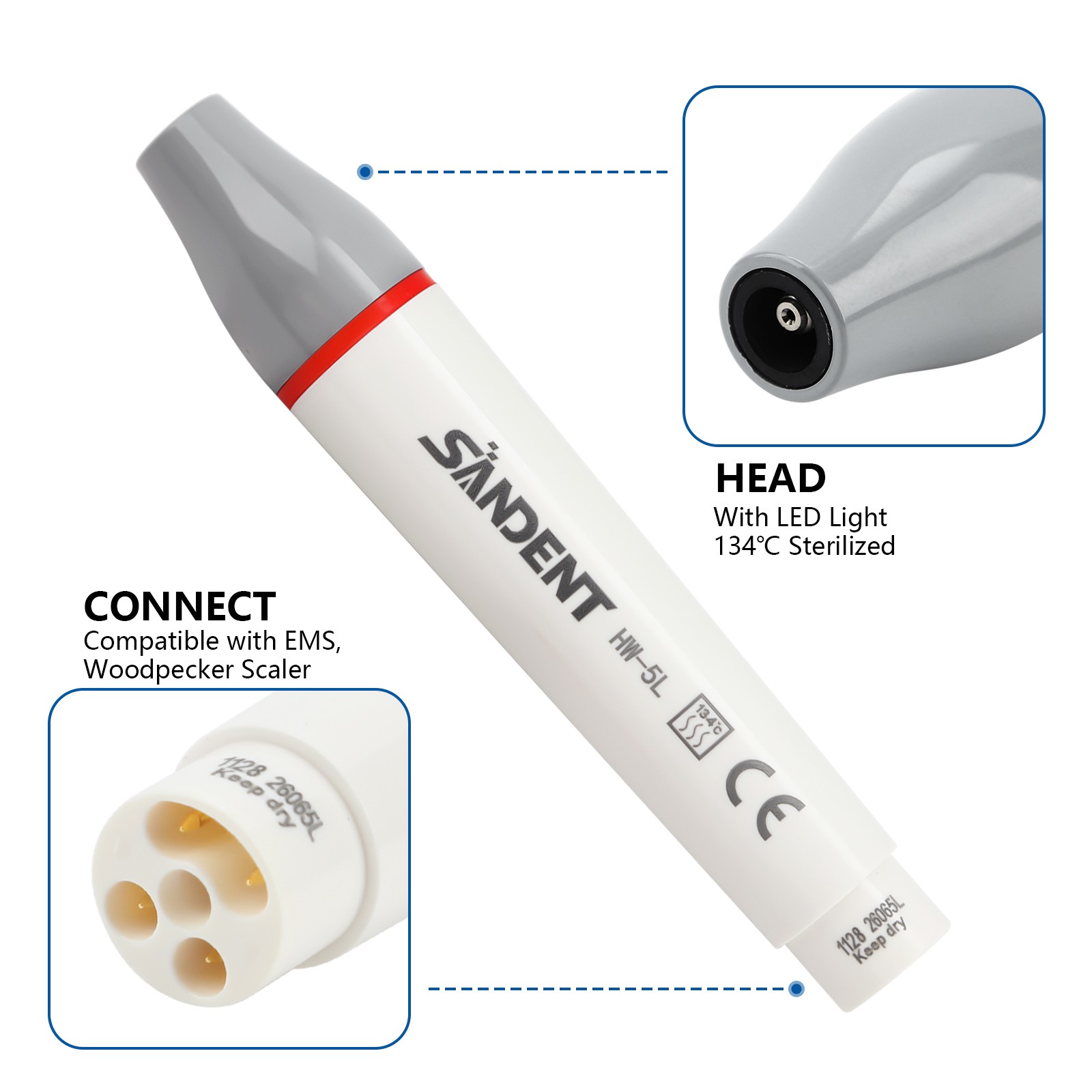 Dental Detachable LED Ultrasonic Piezo Scaler Handpiece HW-5L for EMS Woodpecker