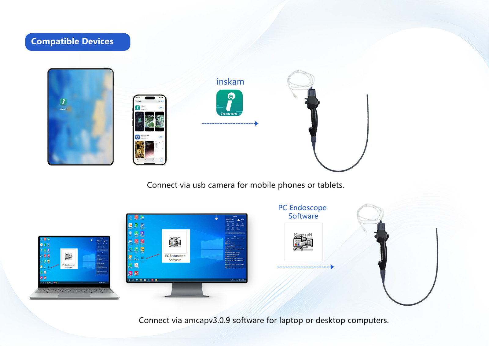 All-in-One Disposable Flexible Video Endoscope for Mobile & PC