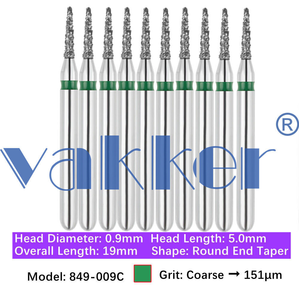 50pc Vakker Dental Diamond Bur Round Long Round End Taper Bit Fine Medium Coarse