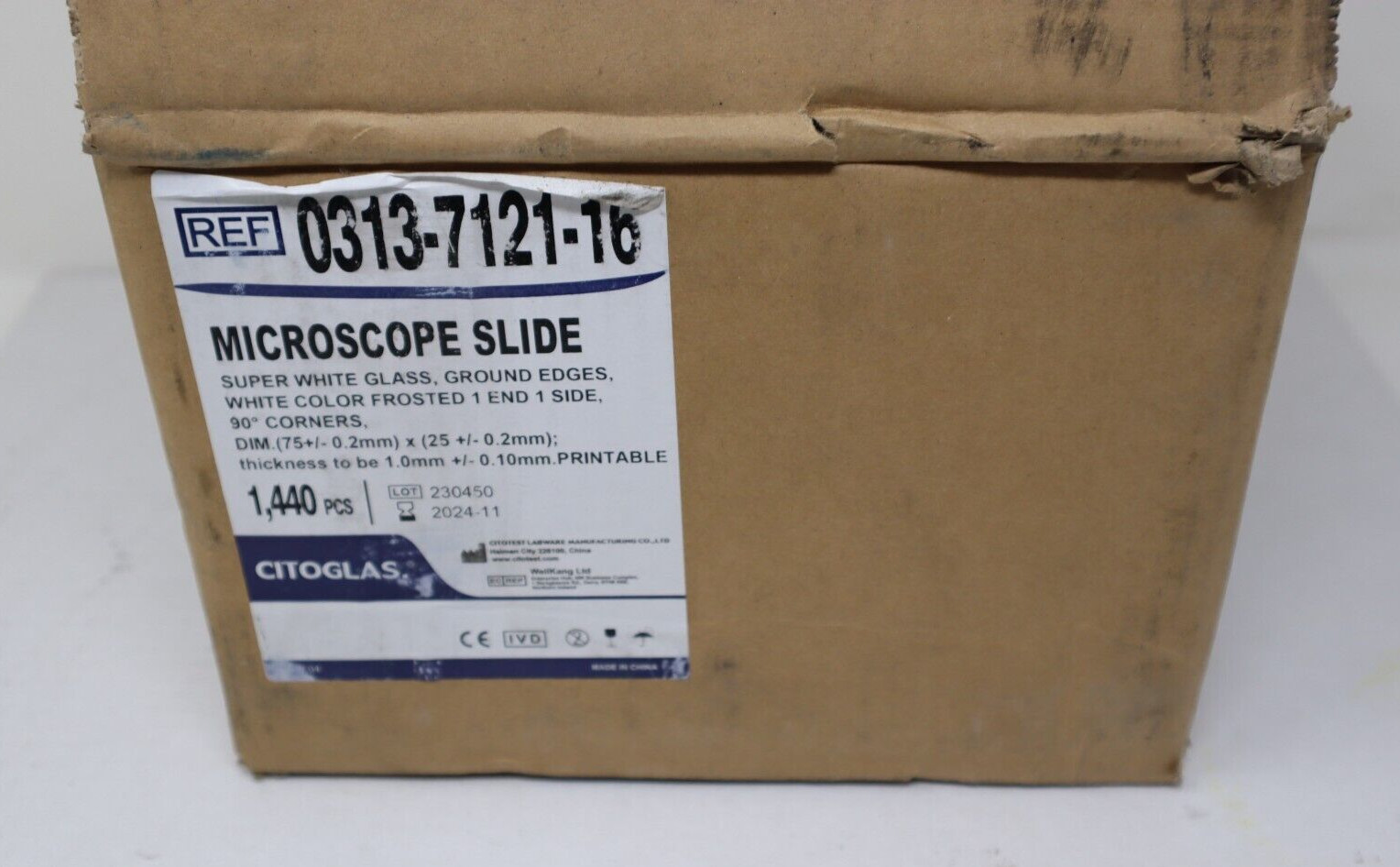 Case Pack of 1,440 Citoglas Microscope Slides Super White Glass Ground Edges